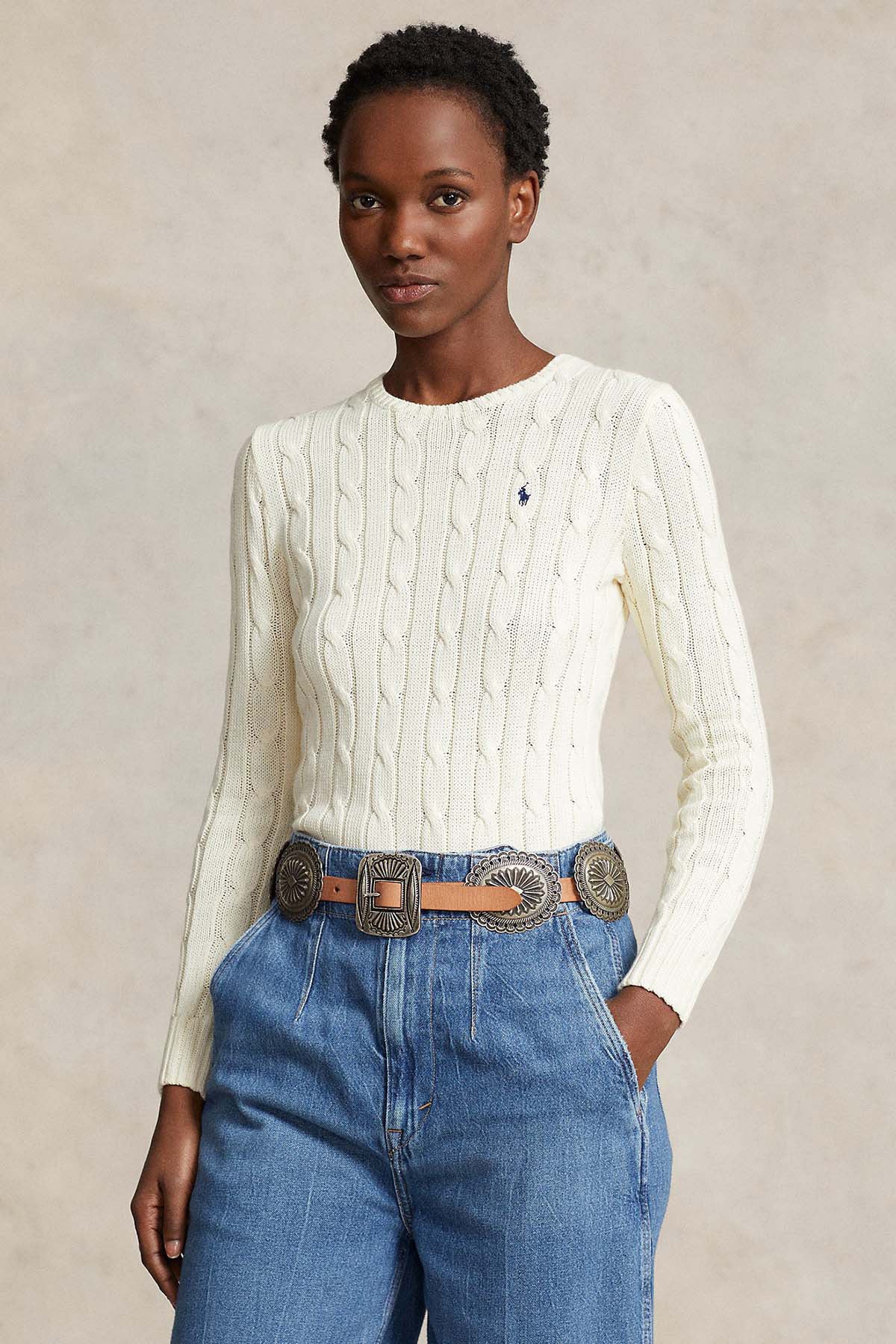 Polo Ralph Lauren Pima Cotton Slim Fit Yuvarlak Yaka Saç Örgü Triko