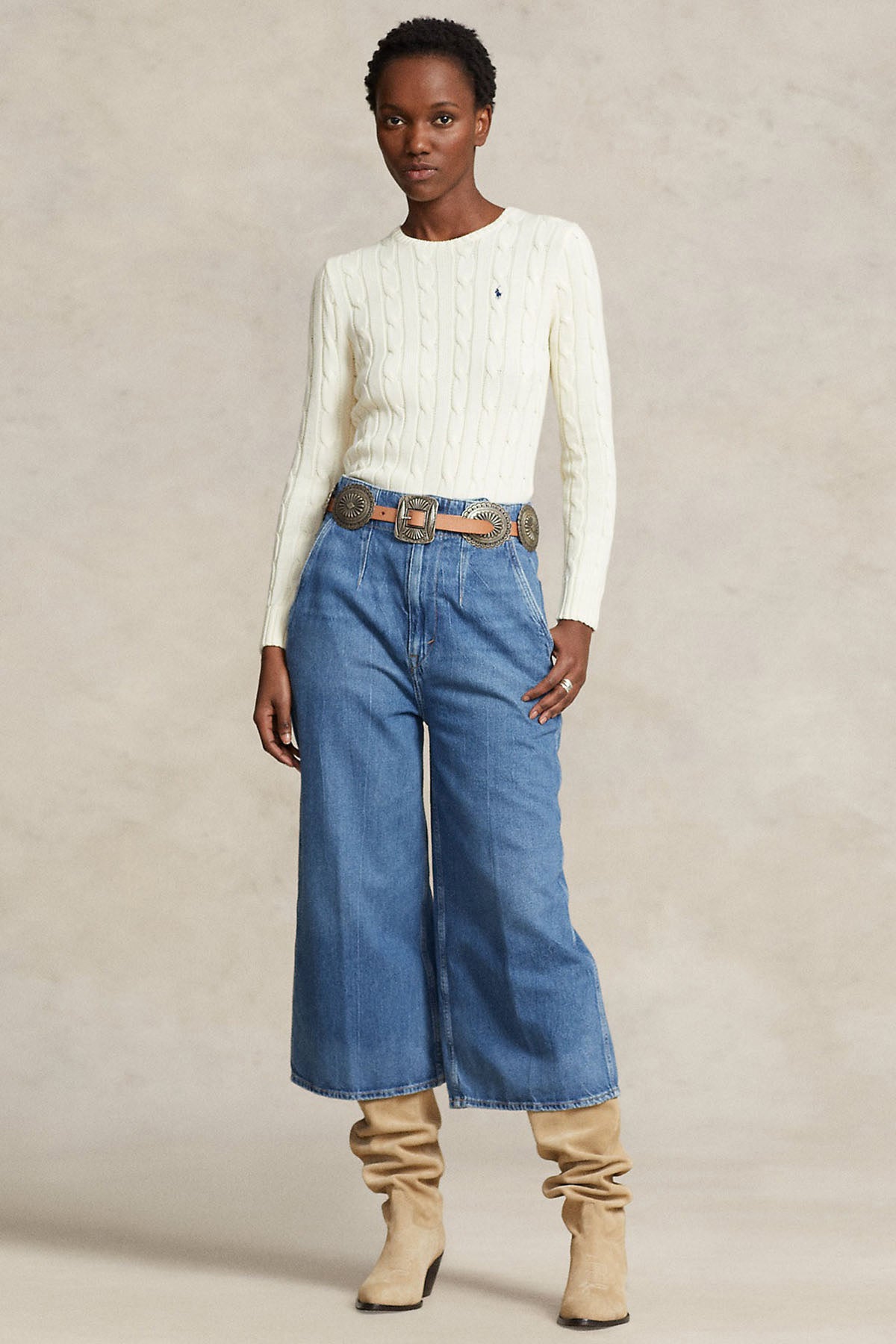 Polo Ralph Lauren Pima Cotton Slim Fit Yuvarlak Yaka Saç Örgü Triko