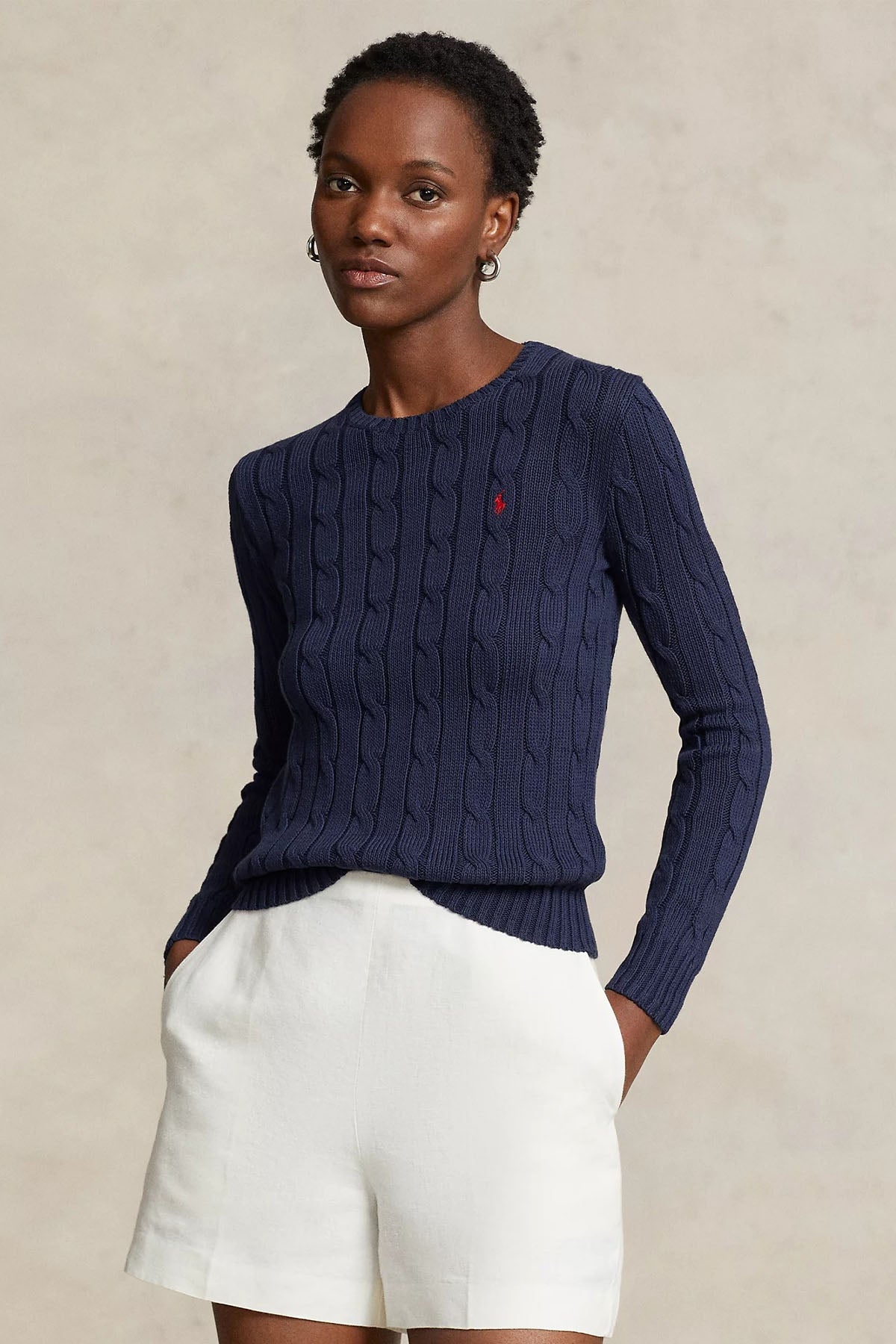 Polo Ralph Lauren Pima Cotton Slim Fit Yuvarlak Yaka Saç Örgü Triko