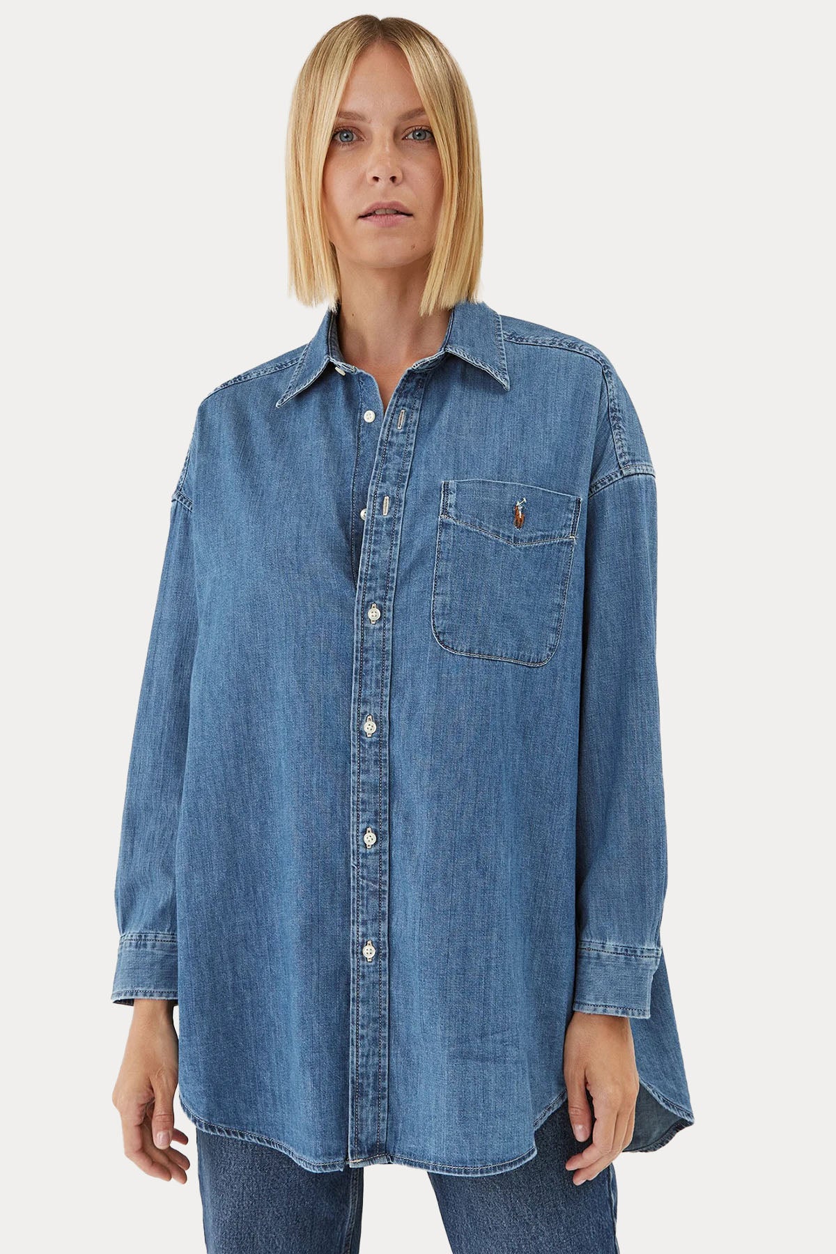 Polo Ralph Lauren Geniş Kesim Cep Detaylı Denim Gömlek