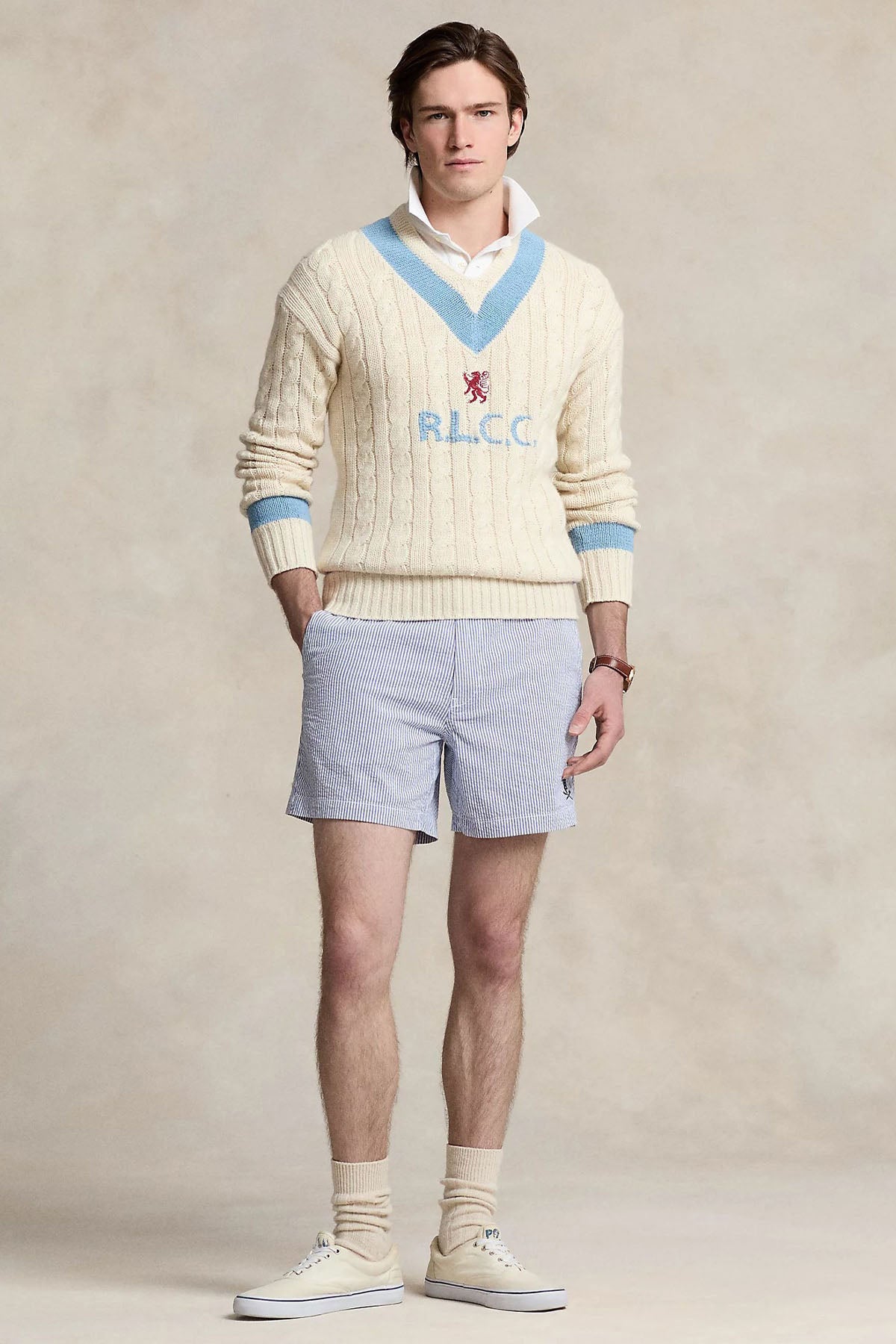 Polo Ralph Lauren Strech Classic Fit Beli Lastikli Çizgili Gofre Kumaş Şort