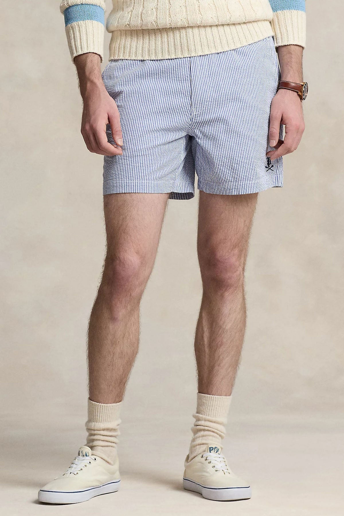 Polo Ralph Lauren Strech Classic Fit Beli Lastikli Çizgili Gofre Kumaş Şort