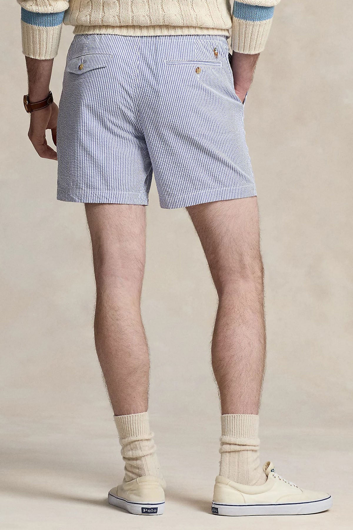 Polo Ralph Lauren Strech Classic Fit Beli Lastikli Çizgili Gofre Kumaş Şort