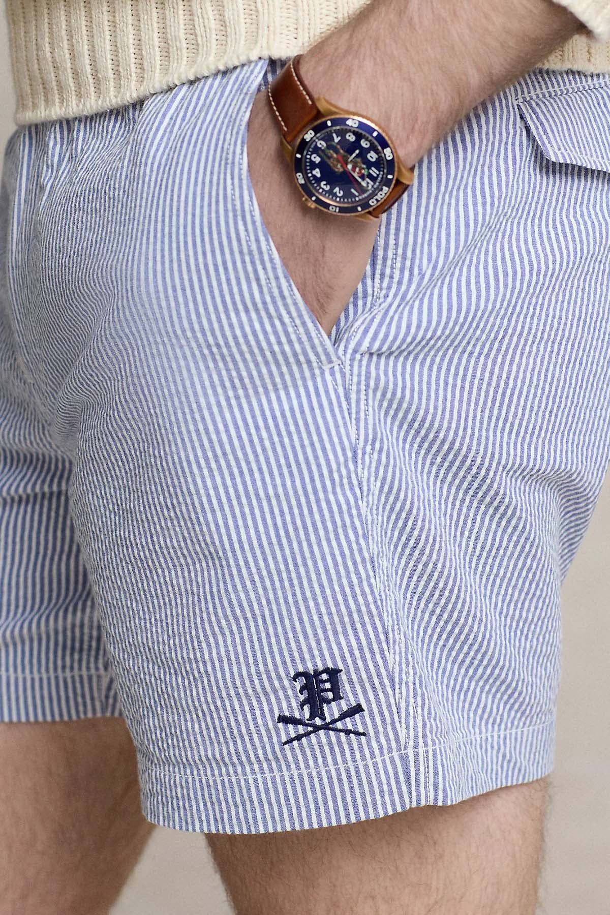 Polo Ralph Lauren Strech Classic Fit Beli Lastikli Çizgili Gofre Kumaş Şort