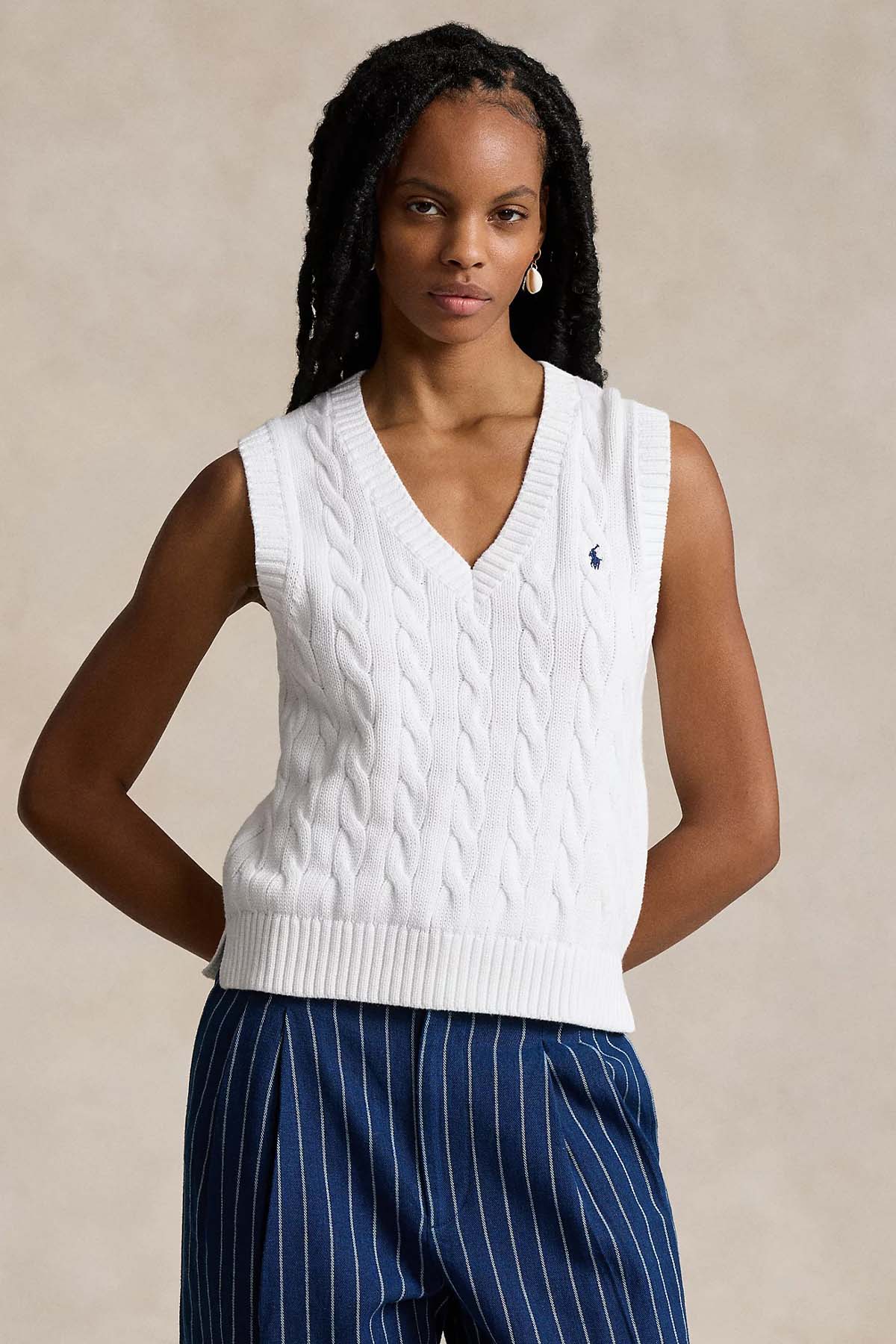 Polo Ralph Lauren V Yaka Saç Örgü Triko-Triko-Libas