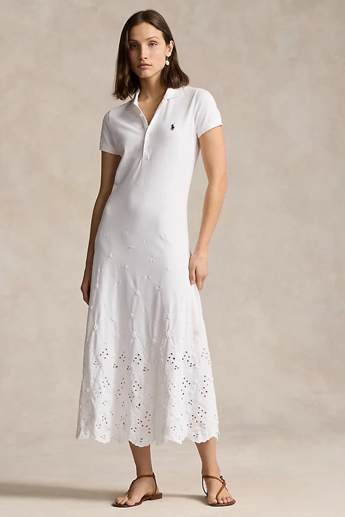 Polo Ralph Lauren Polo Yaka Nakış Detaylı Midi T-shirt Elbise