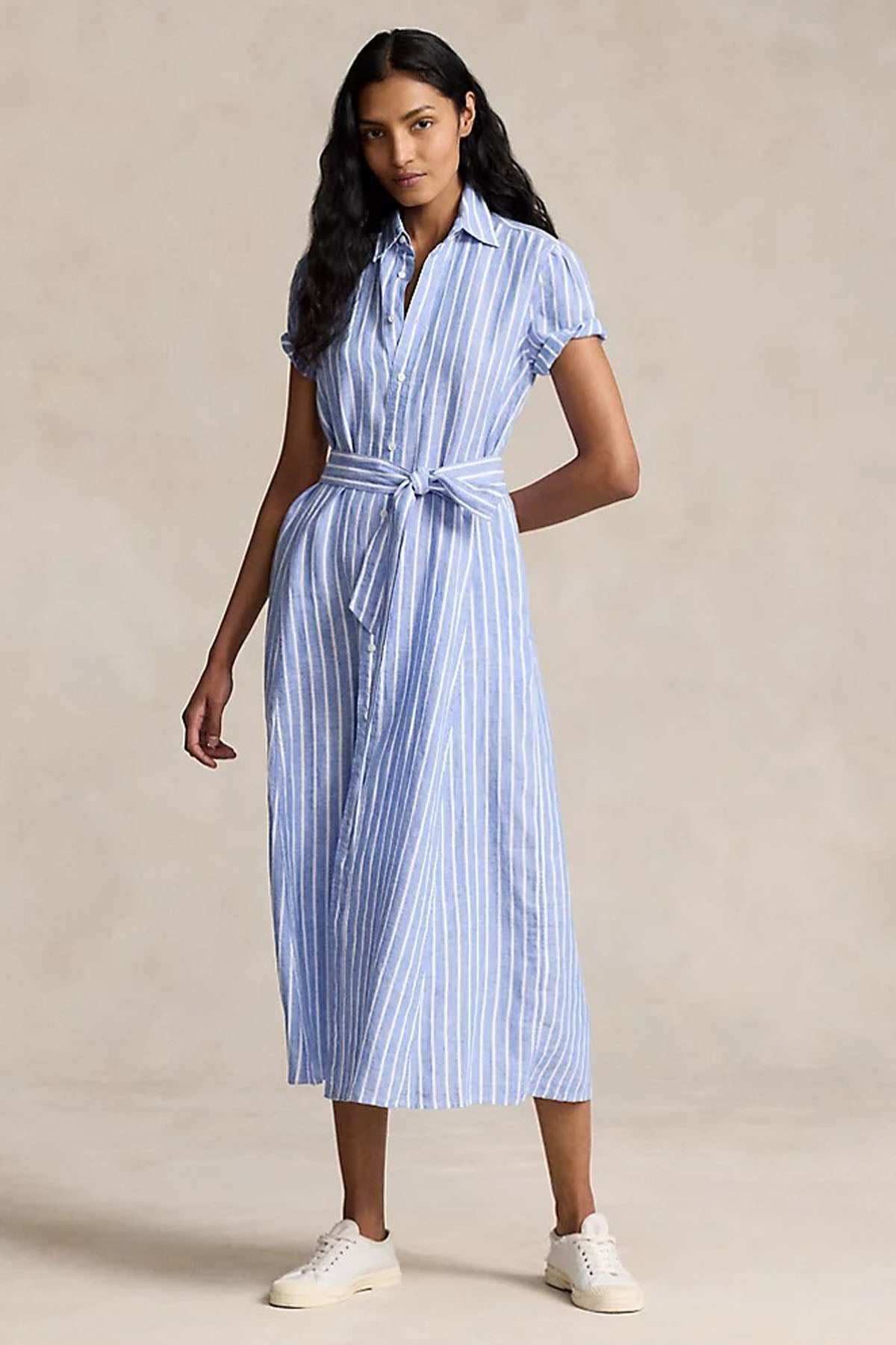 Polo Ralph Lauren Kuşaklı Çizgili Midi Gömlek Elbise