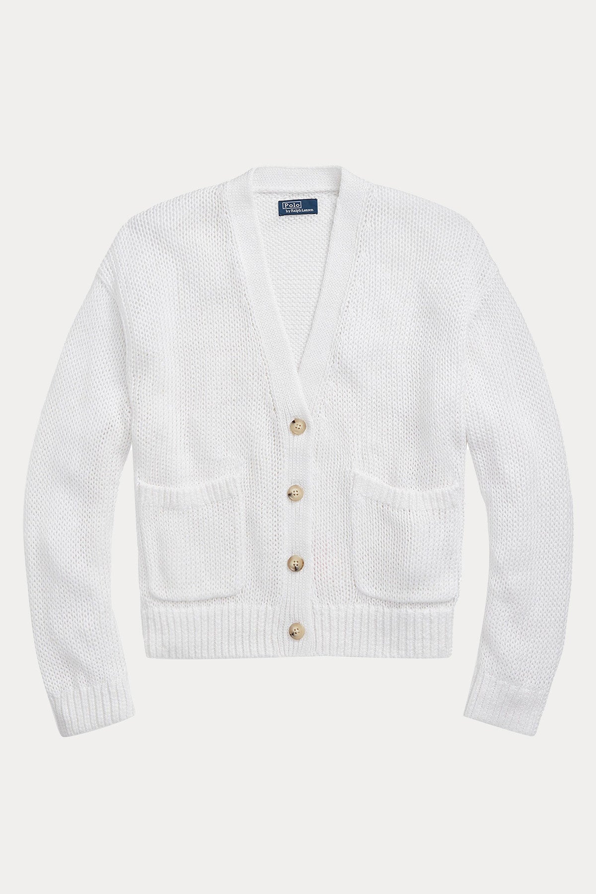 Polo Ralph Lauren V Yaka Cep Detaylı İnce Örgü Keten Triko Ceket