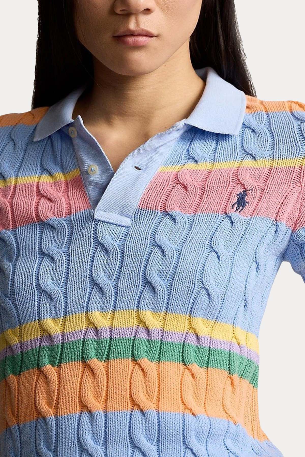 Polo Ralph Lauren Polo Yaka Renkli Saç Örgü Triko