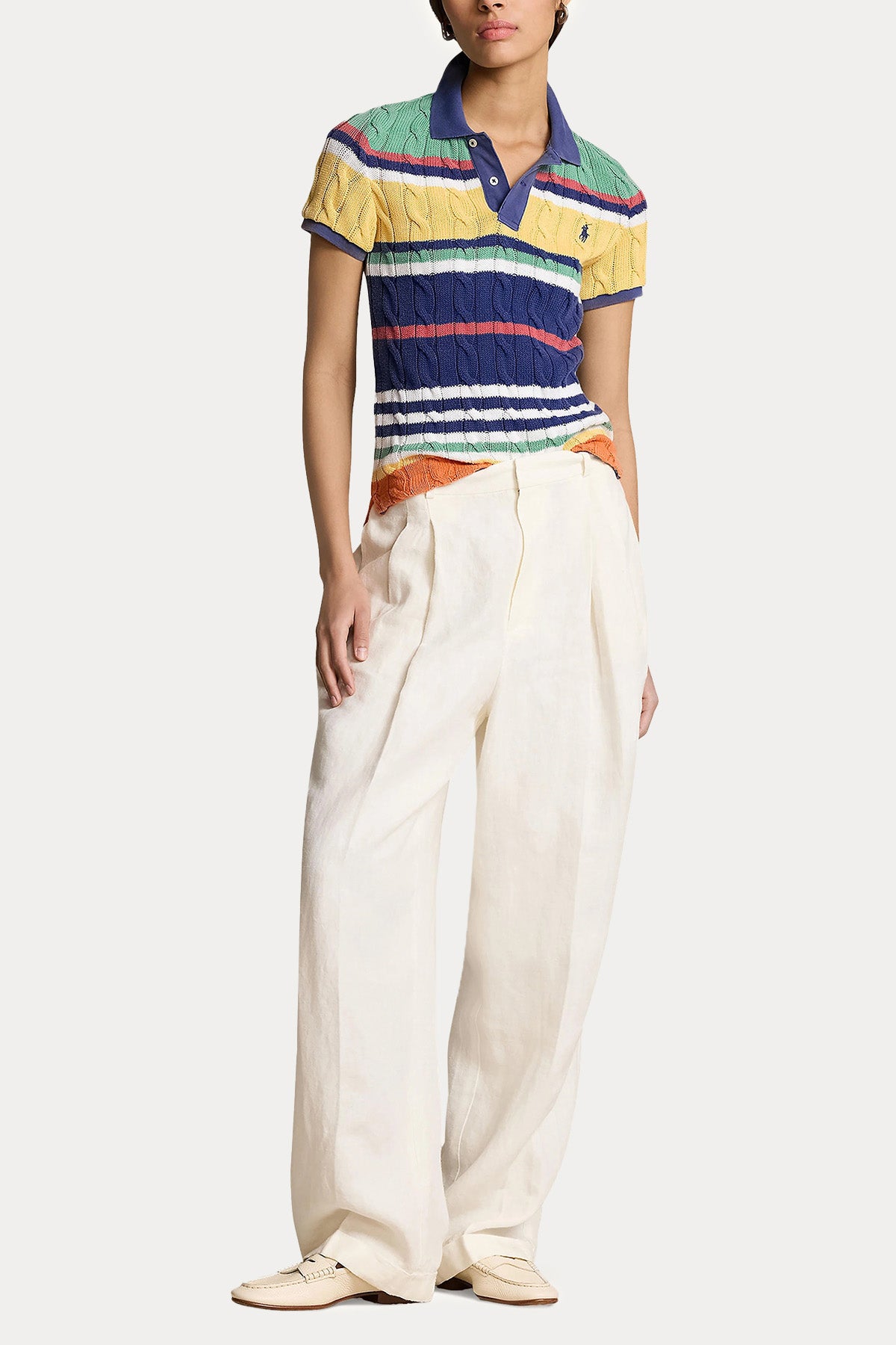 Polo Ralph Lauren Polo Yaka Renkli Saç Örgü Triko