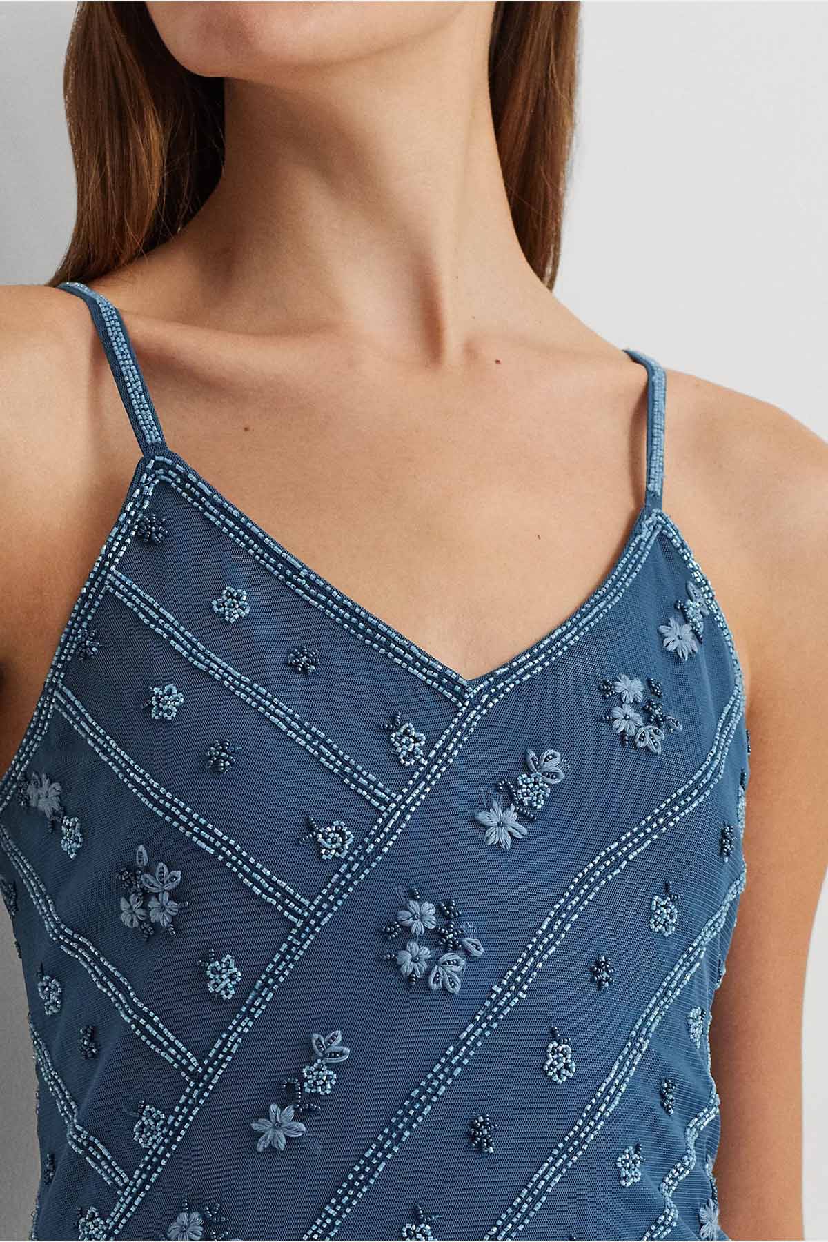 Polo Ralph Lauren V Yaka Desenli Maxi Abiye Elbise