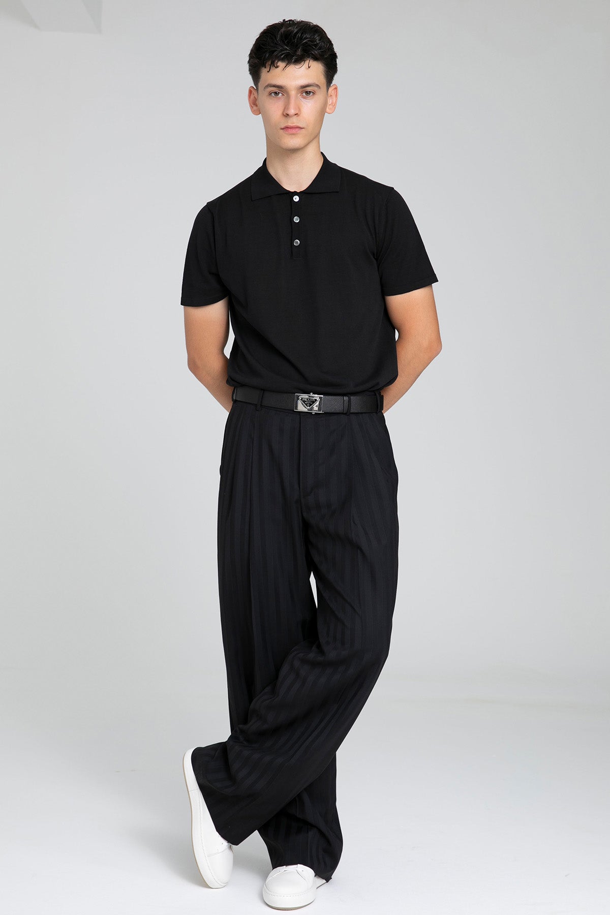 Pantaloni Torino Edge Geniş Kesim Çizgili Yün Pantolon-Pantolon-Libas