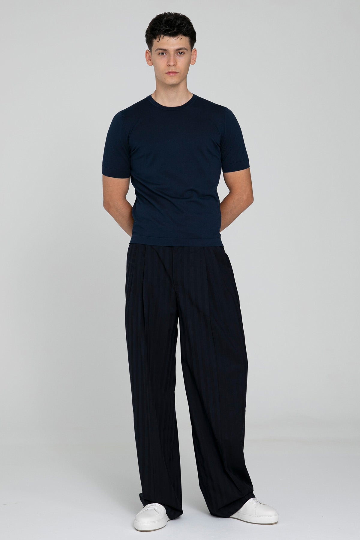 Pantaloni Torino Edge Geniş Kesim Çizgili Yün Pantolon