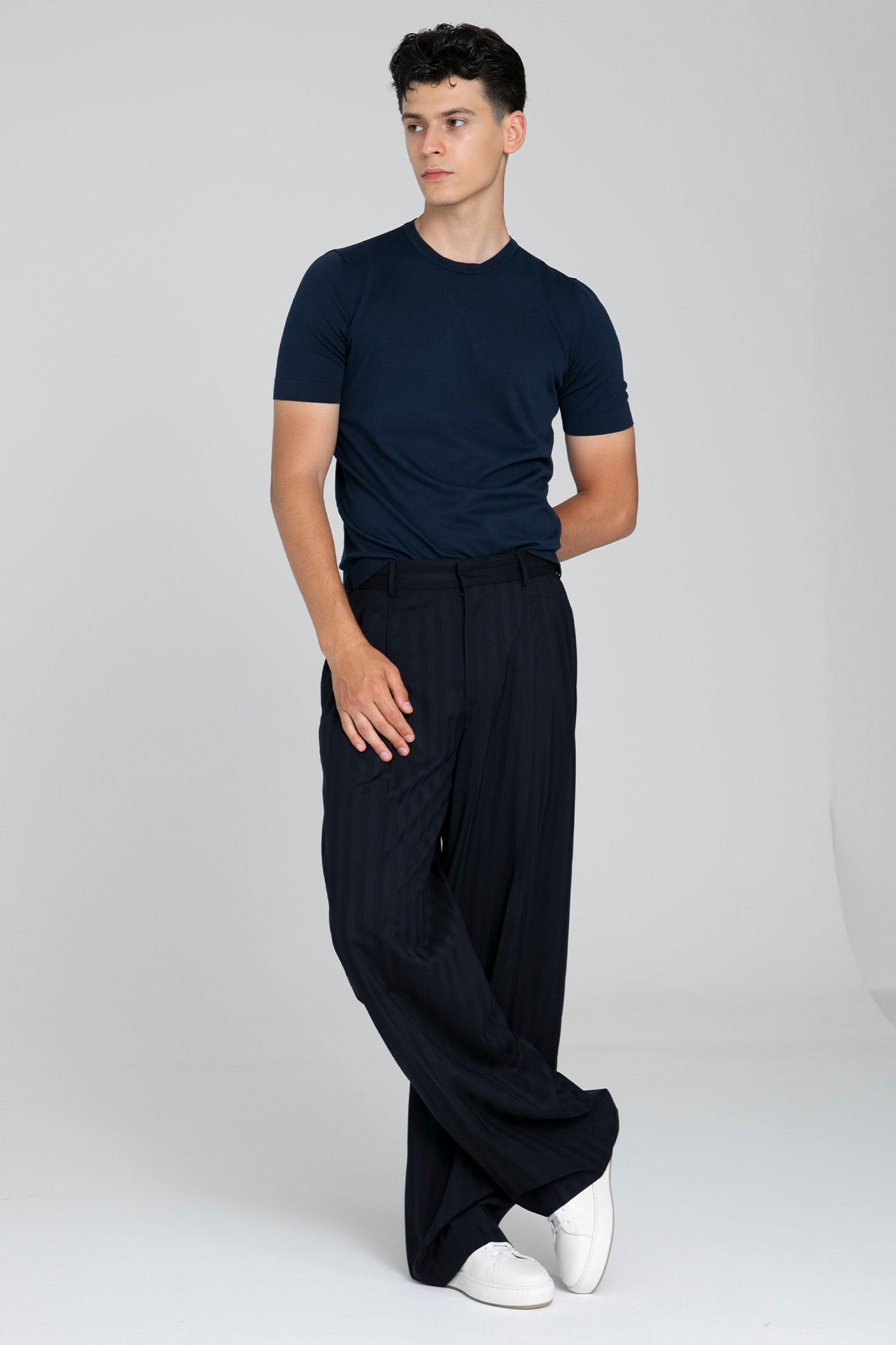 Pantaloni Torino Edge Geniş Kesim Çizgili Yün Pantolon