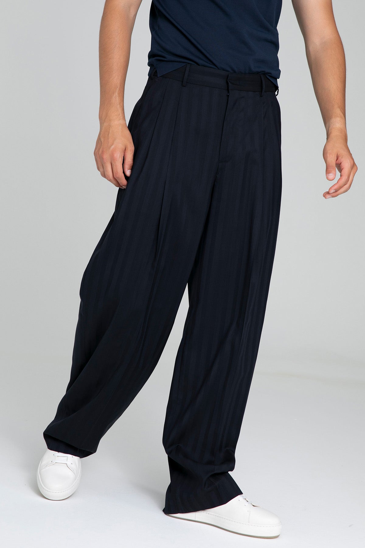 Pantaloni Torino Edge Geniş Kesim Çizgili Yün Pantolon