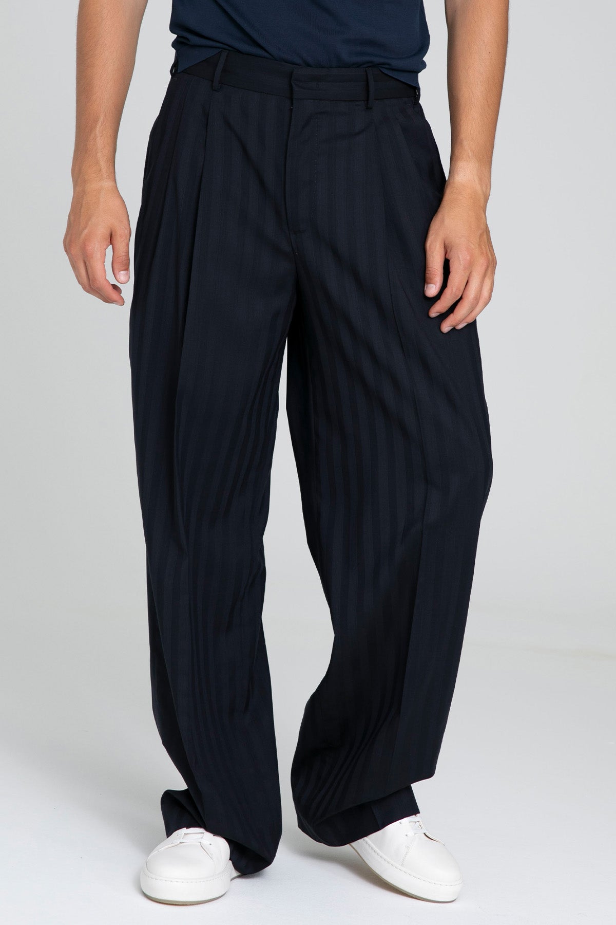 Pantaloni Torino Edge Geniş Kesim Çizgili Yün Pantolon