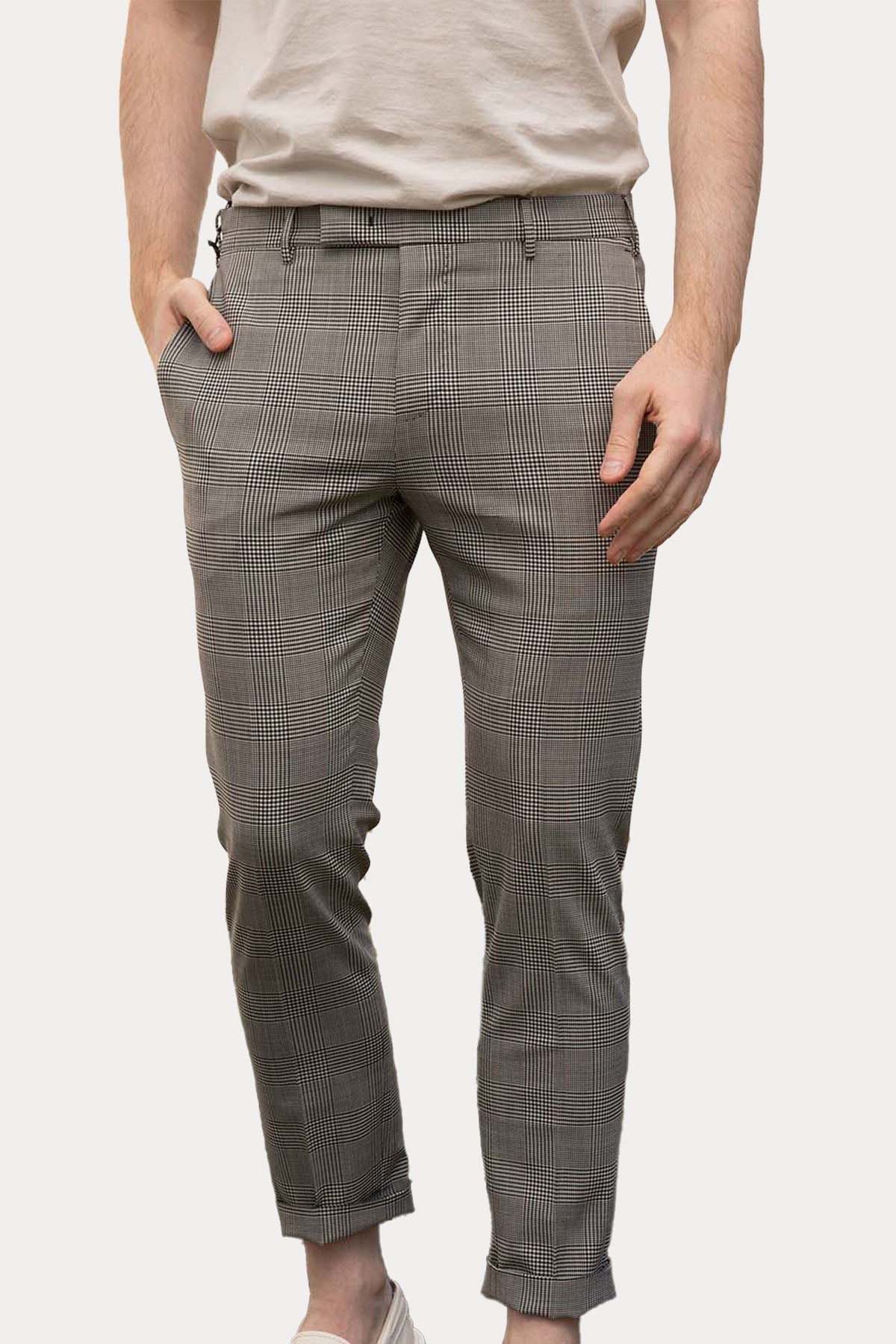 Pantaloni Torino Dieci Fit Ekoseli Yandan Cepli Streç Pantolon-Pantolon-Libas