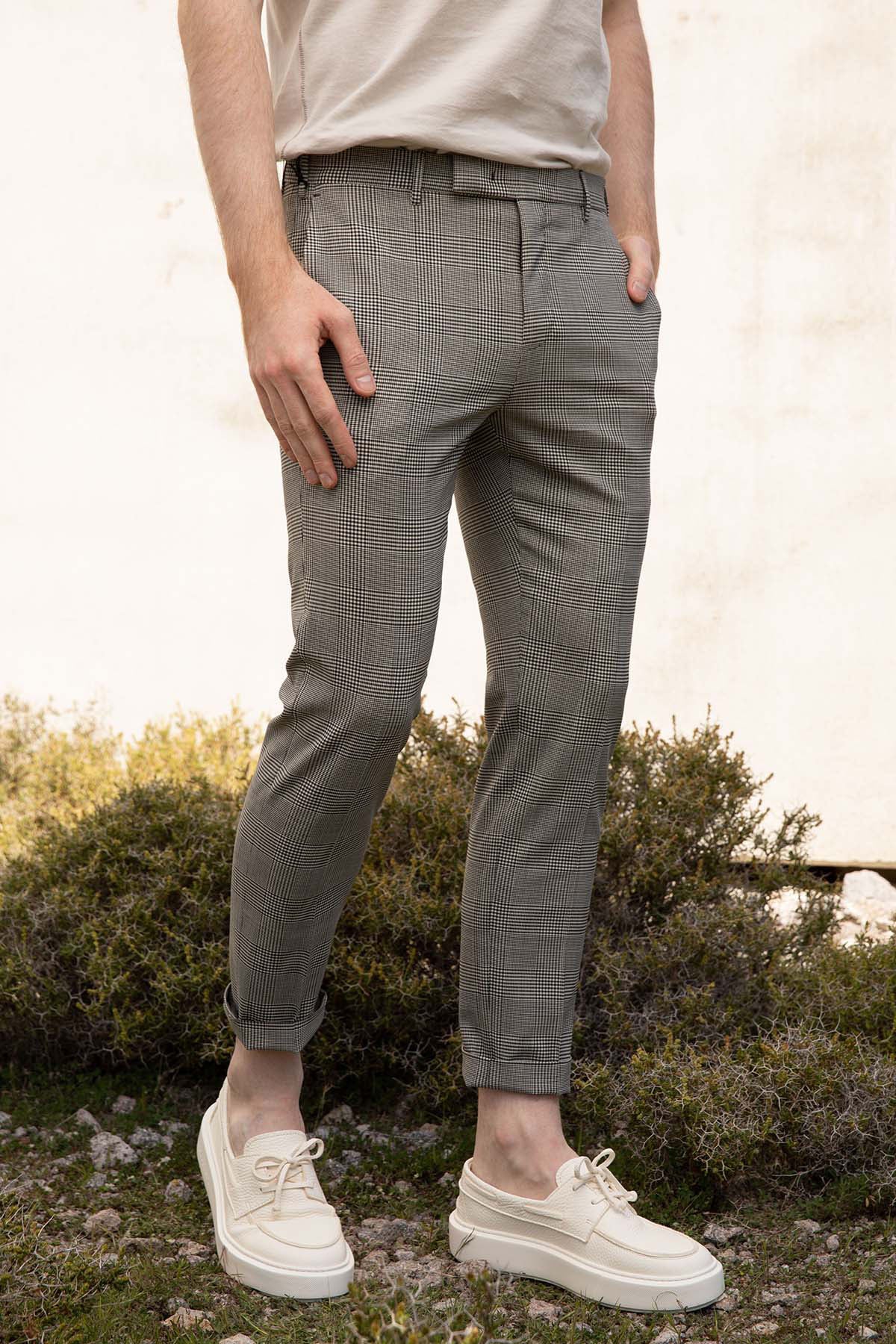 Pantaloni Torino Dieci Fit Ekoseli Yandan Cepli Streç Pantolon-Pantolon-Libas