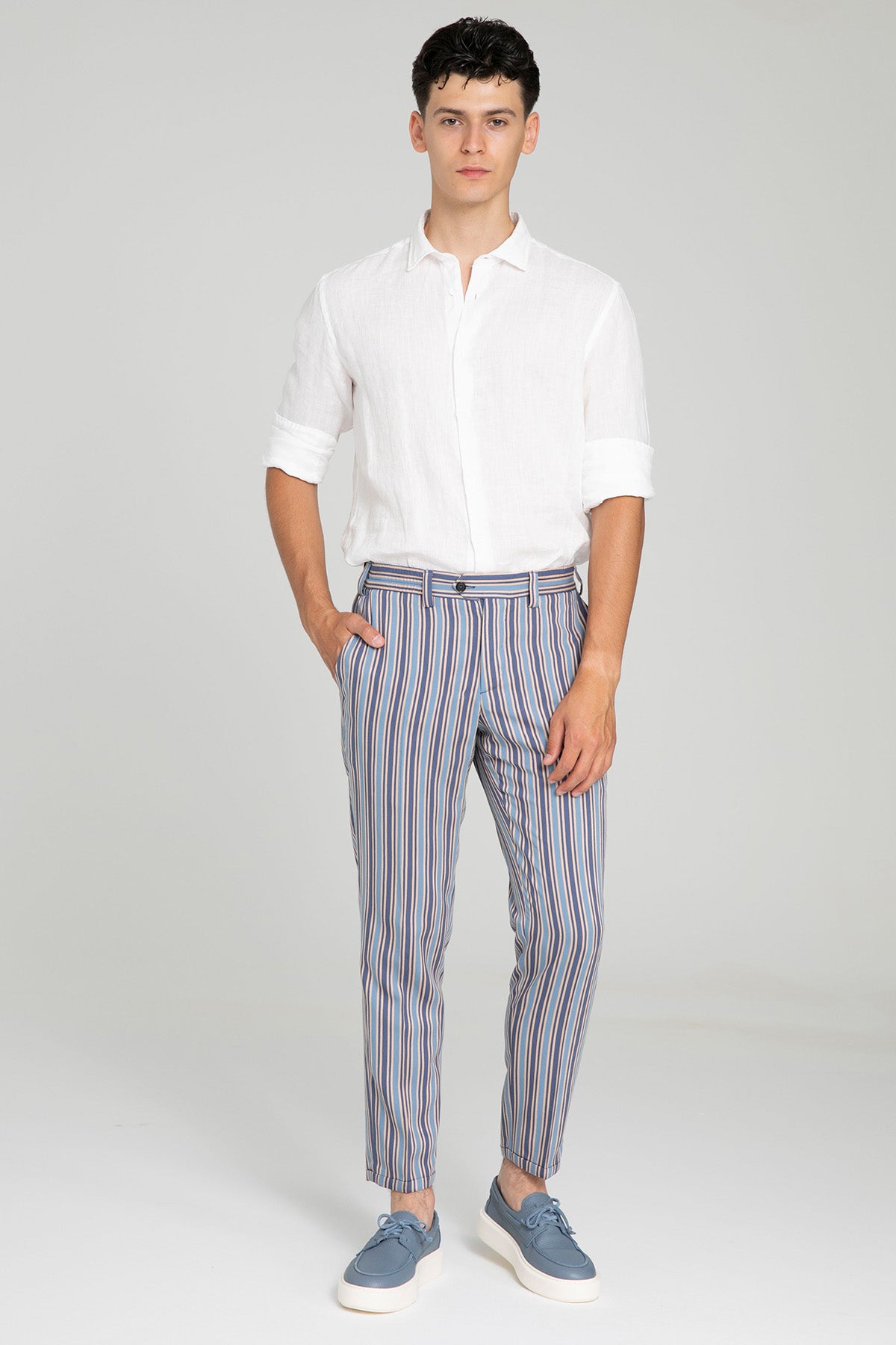 Pantaloni Torino The Rebel Streç Duble Paça Çizgili Pantolon