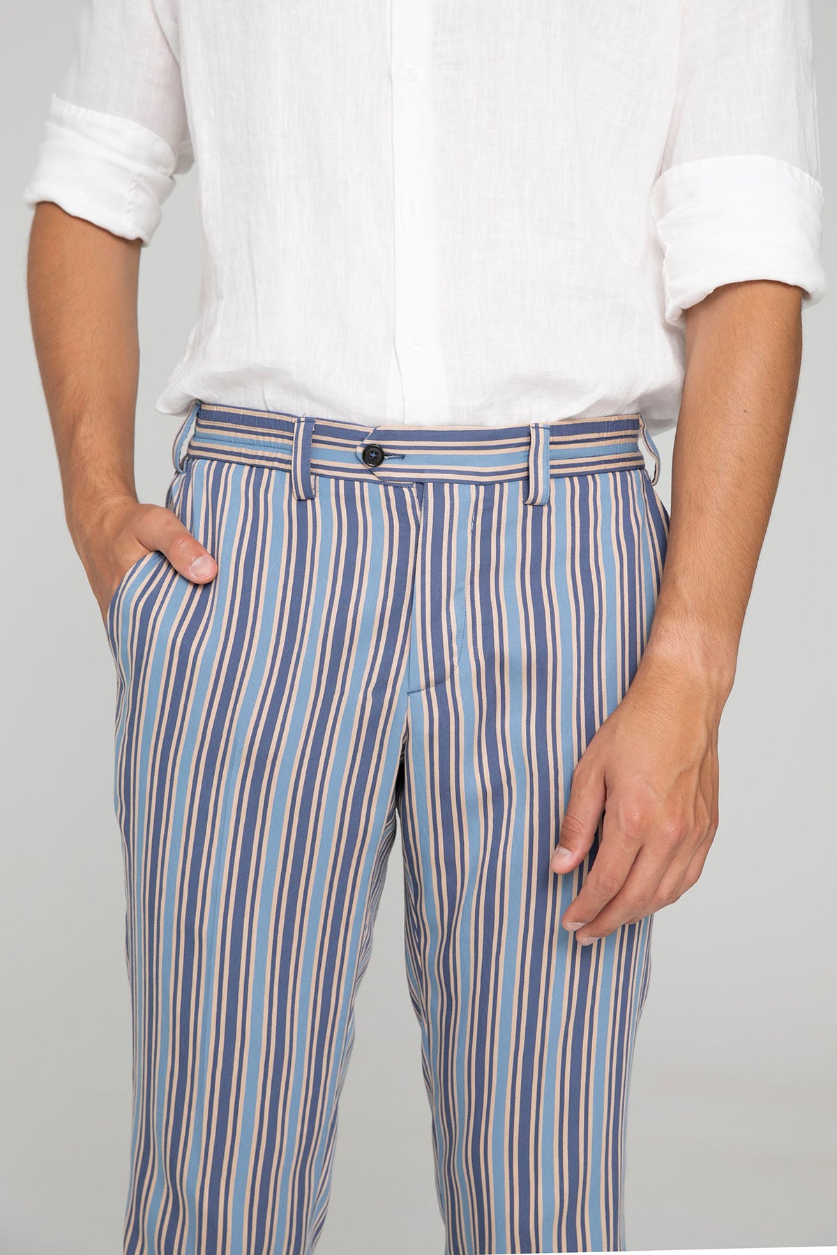 Pantaloni Torino The Rebel Streç Duble Paça Çizgili Pantolon