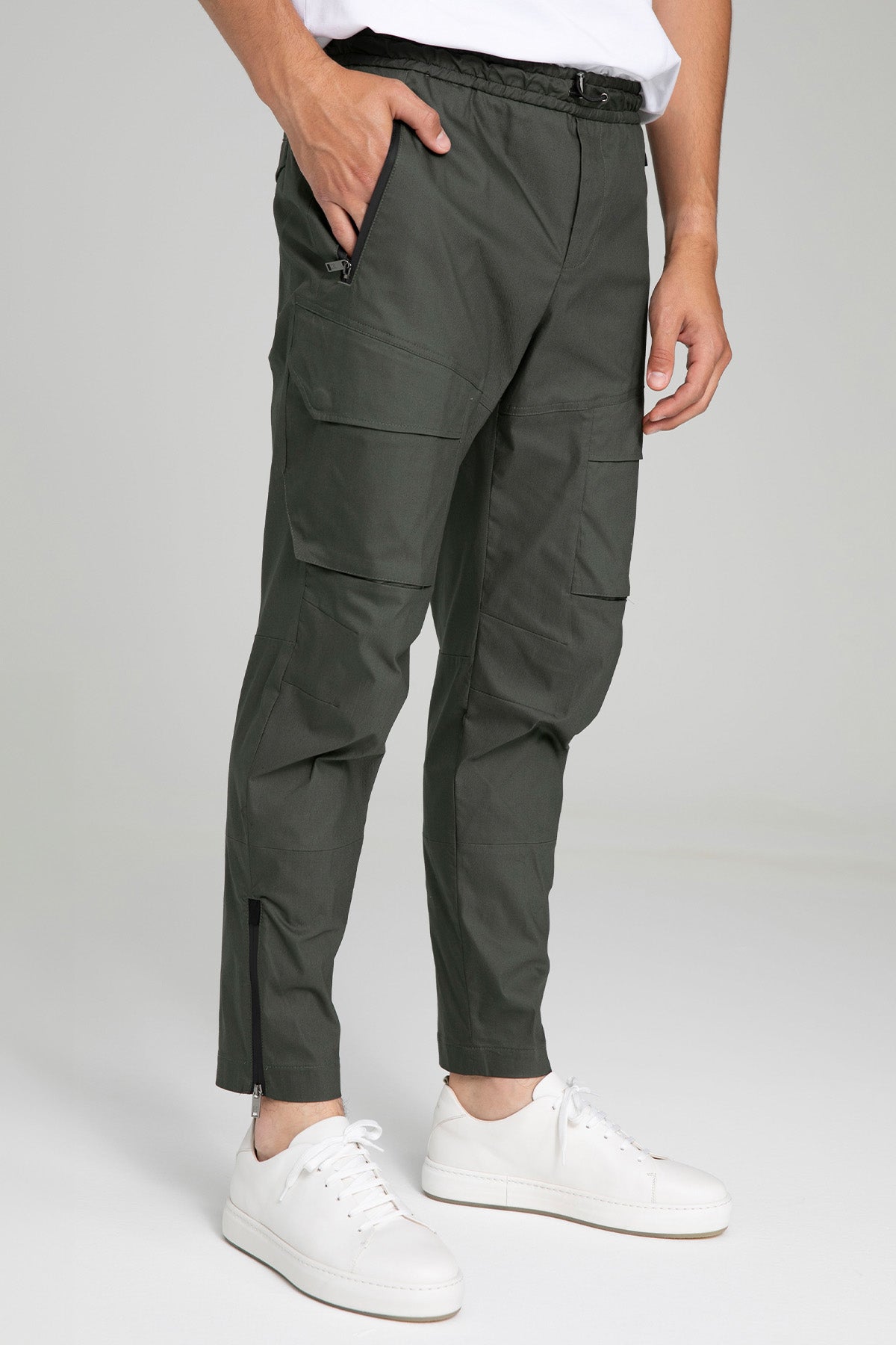 Pantaloni Torino Paçası Fermuarlı Streç Kargo Pantolon