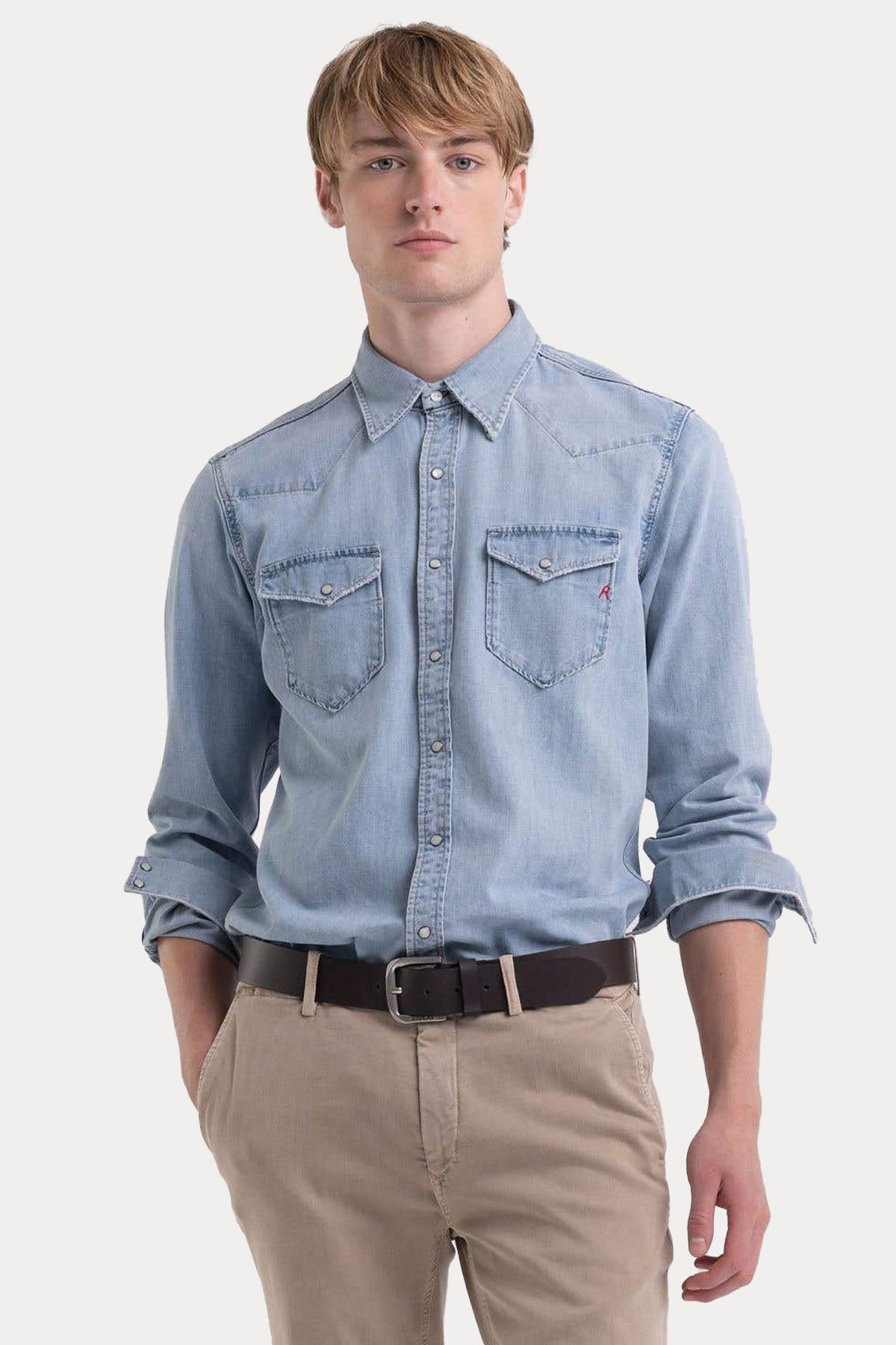 Replay Klasik Yaka Cep Detaylı Denim Gömlek