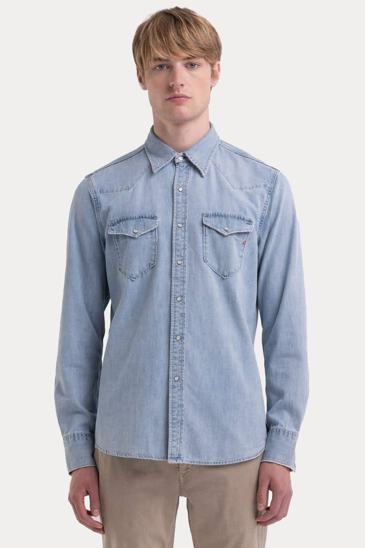 Replay Klasik Yaka Cep Detaylı Denim Gömlek