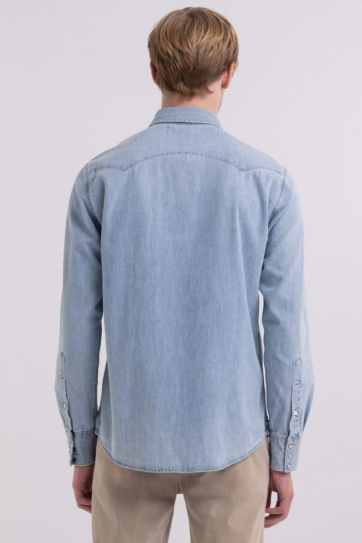 Replay Klasik Yaka Cep Detaylı Denim Gömlek