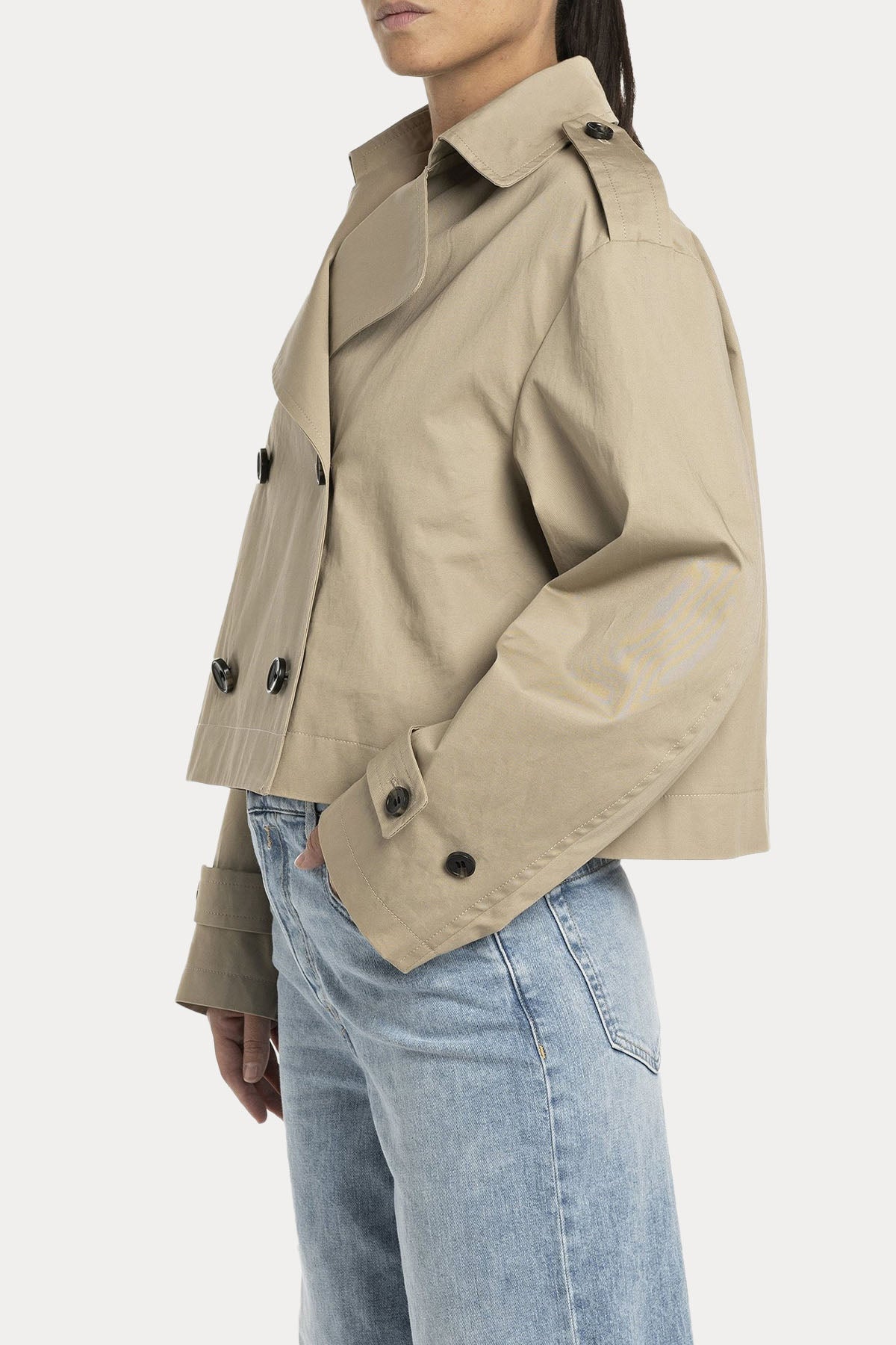 Replay Kruvaze Crop Trençkot Ceket