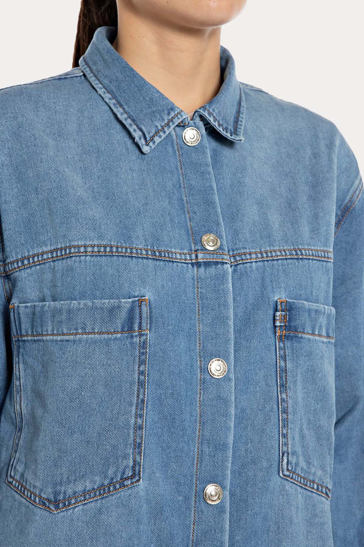 Replay Geniş Kesim Cep Detaylı Denim Gömlek Ceket-Gömlek-Libas