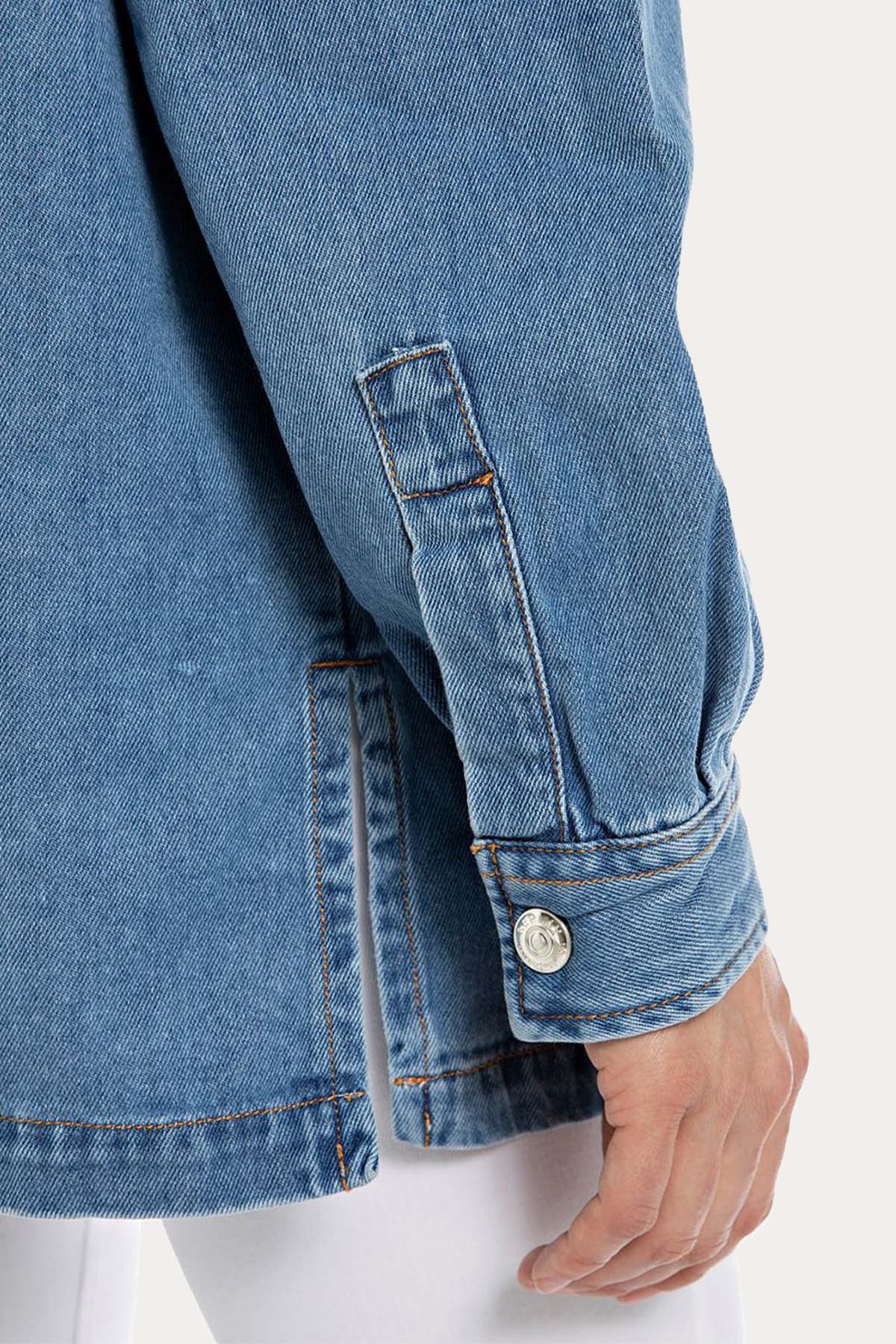 Replay Geniş Kesim Cep Detaylı Denim Gömlek Ceket-Gömlek-Libas