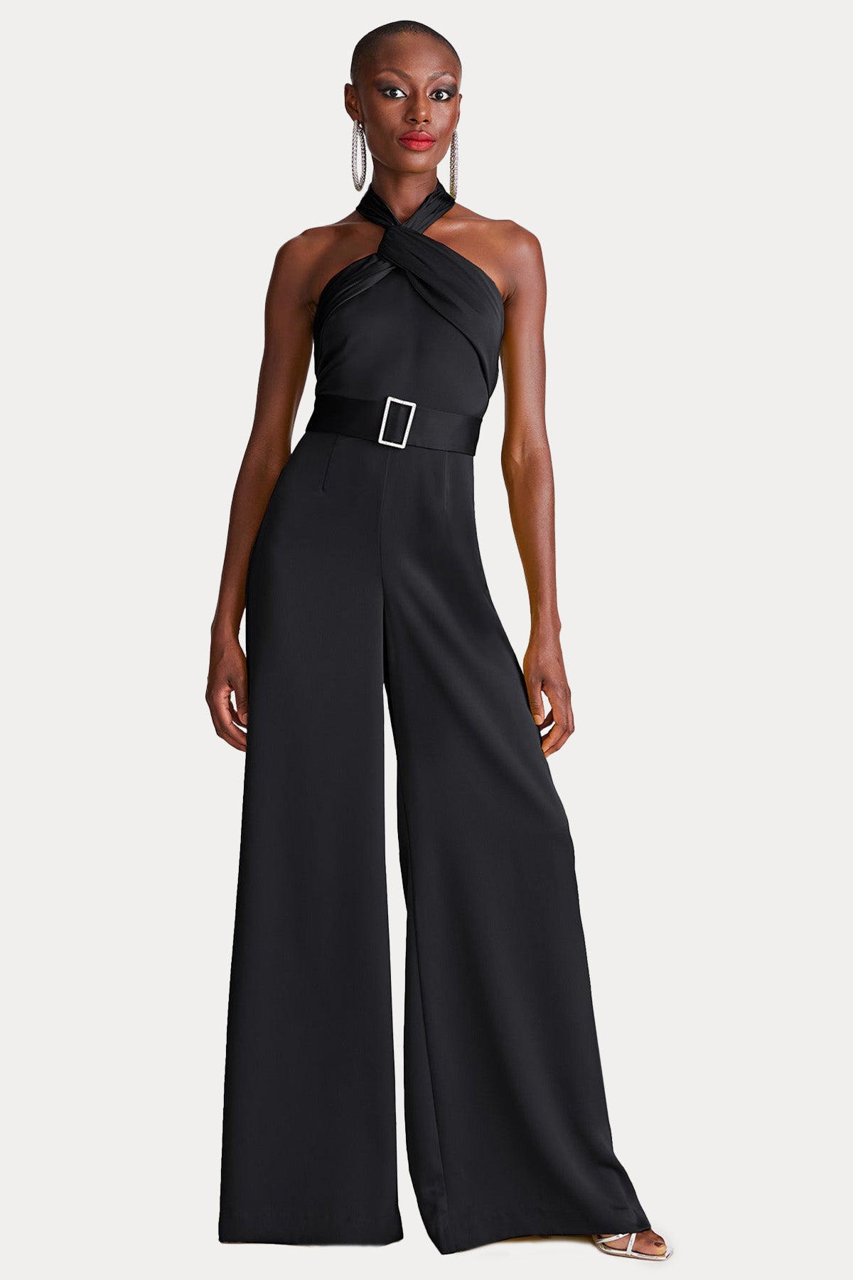 Halston Kemerli Boyundan Düğmeli Abiye Tulum-Abiye-Libas