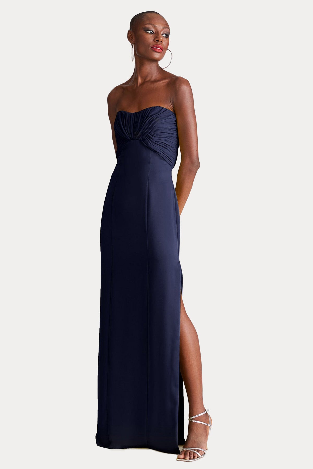 Halston Drapeli Straplez Maxi Abiye Elbise-Abiye-Libas