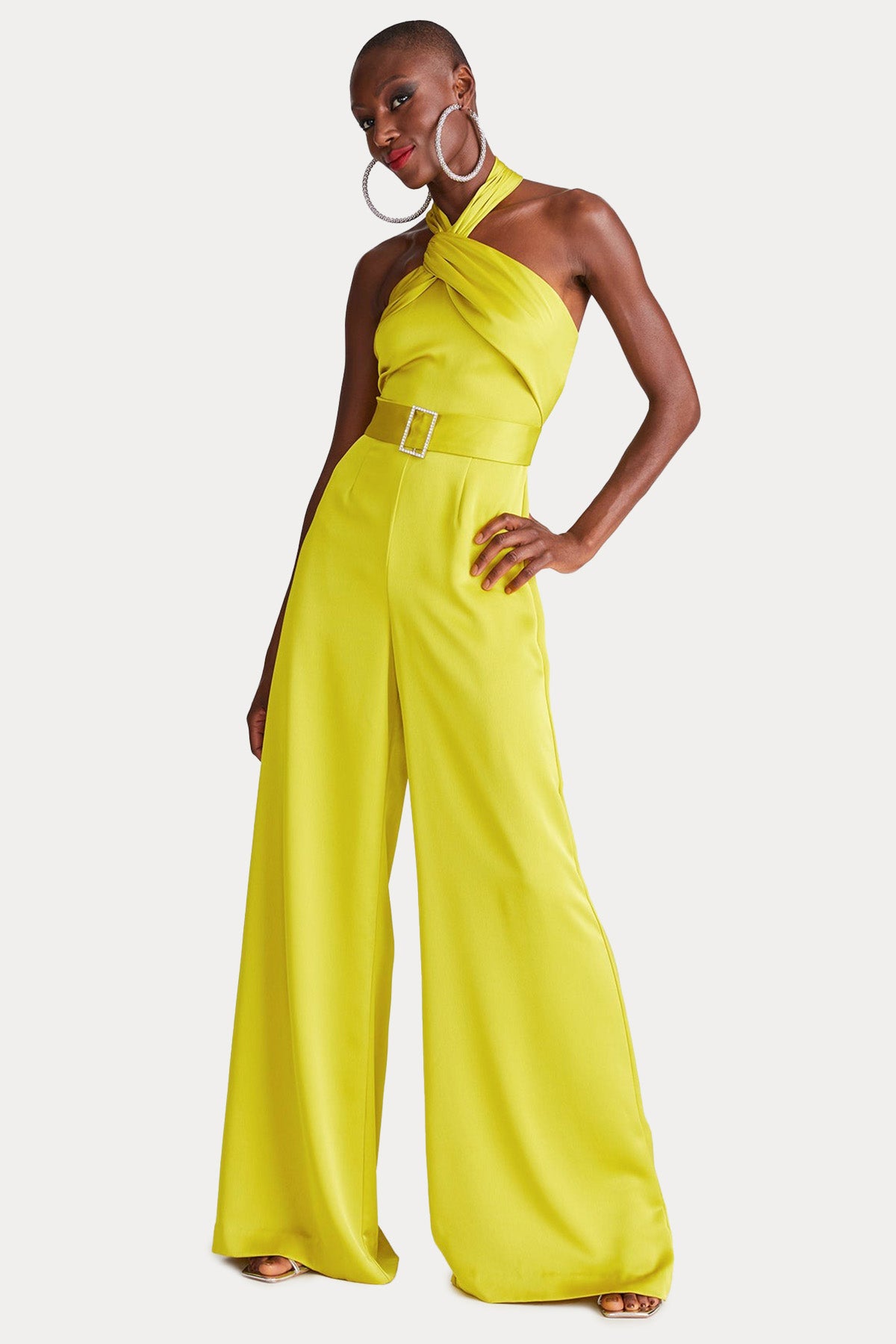 Halston Kemerli Geniş Paça Abiye Tulum-Abiye-Libas