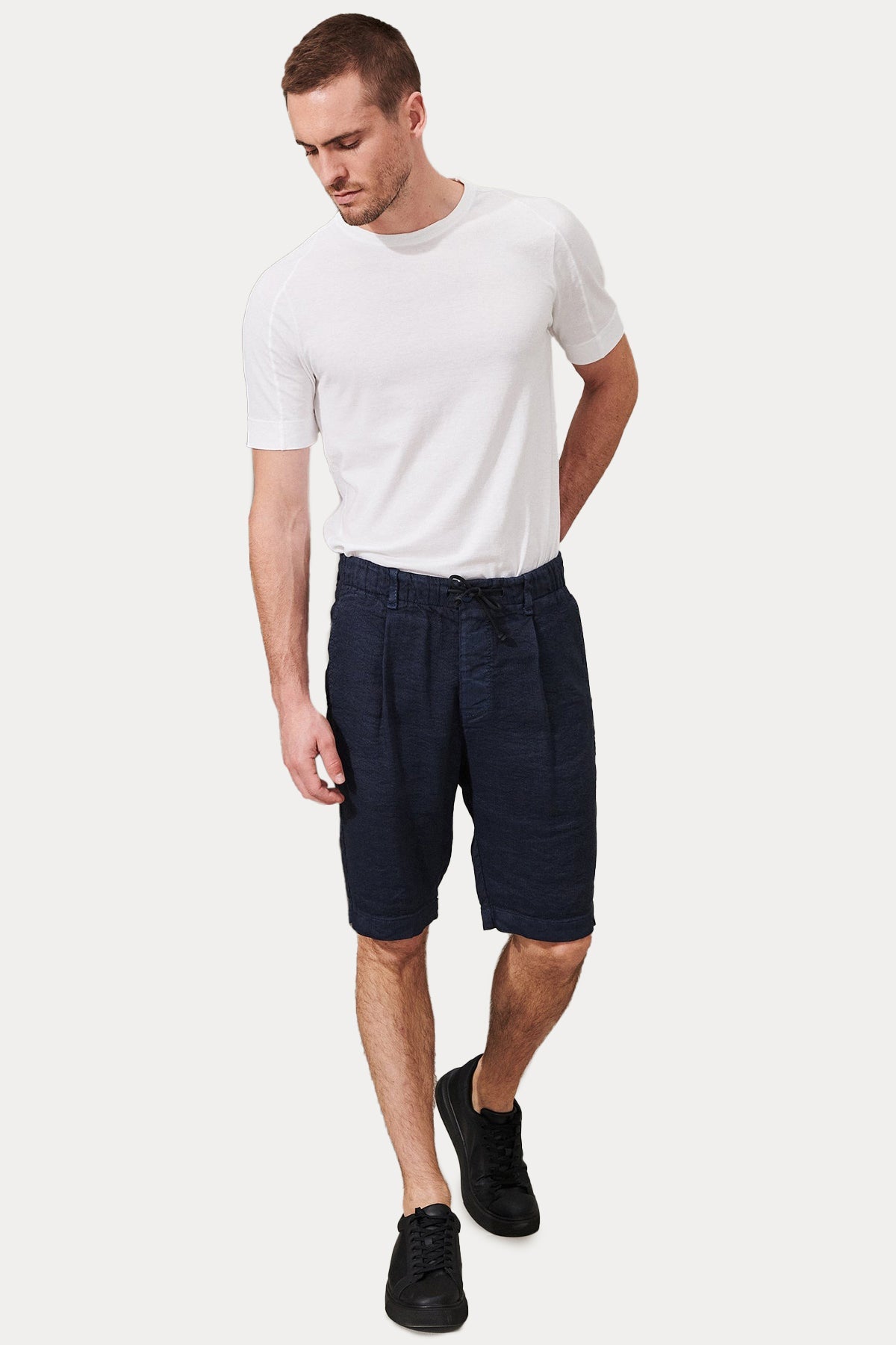 Transit Beli Lastikli Yandan Cepli Tek Pile Keten Şort