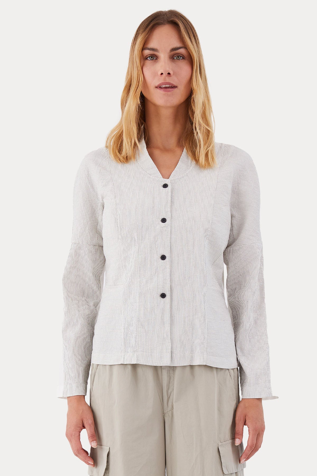 Transit V Yaka Slim Fit Keten Ceket