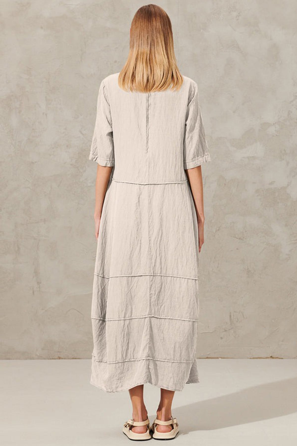 Transit V Yaka İpek Midi Elbise