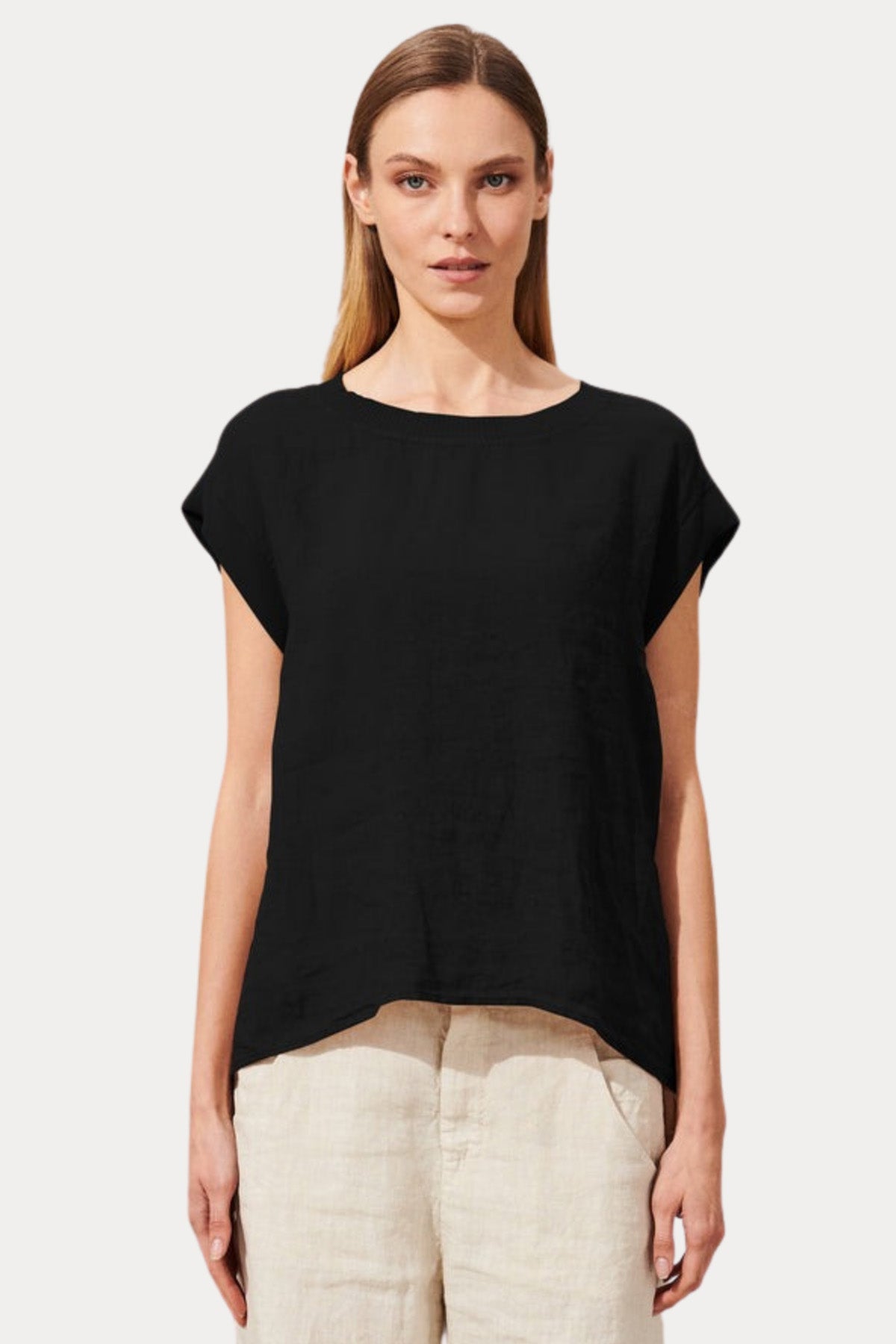Transit Yuvarlak Yaka Keten Bluz