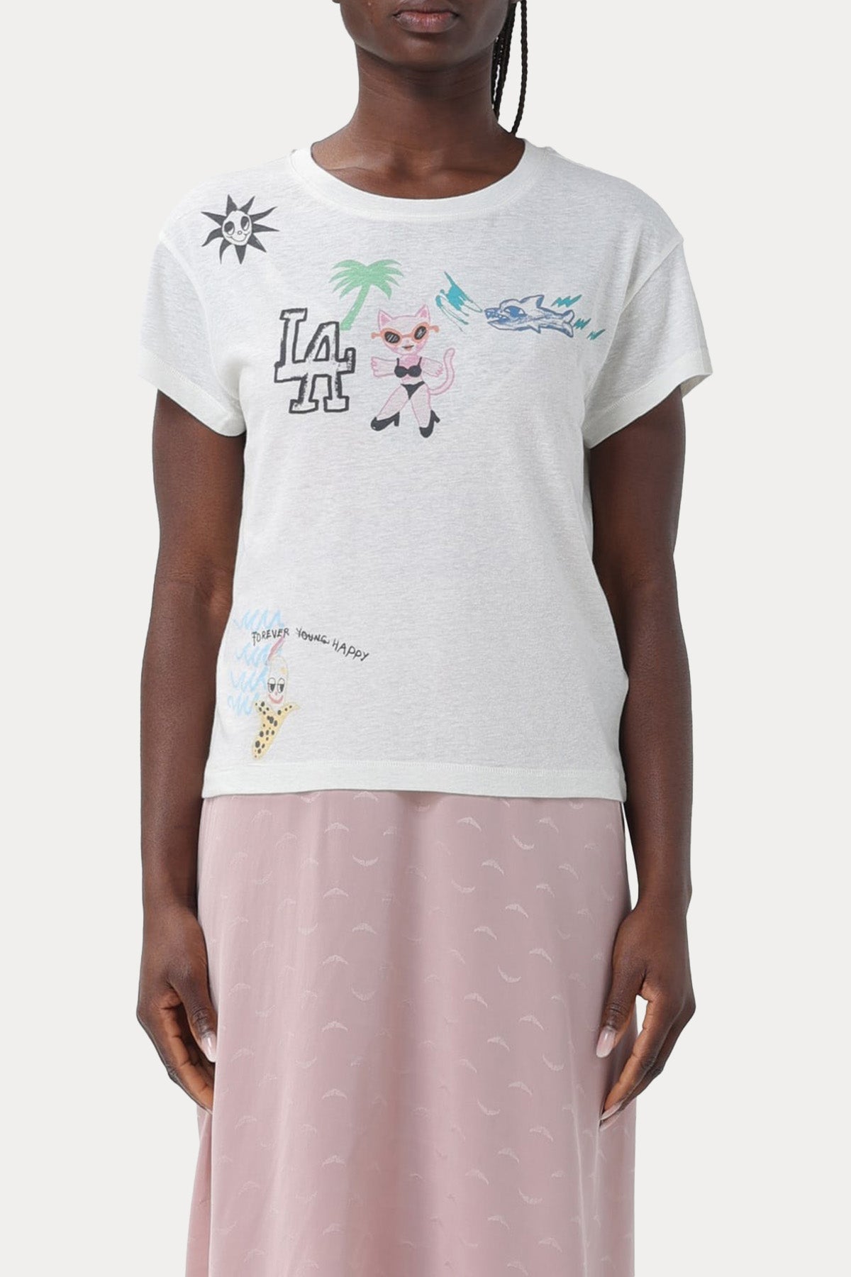 Zadig & Voltaire Yuvarlak Yaka Logolu Keten T-shirt