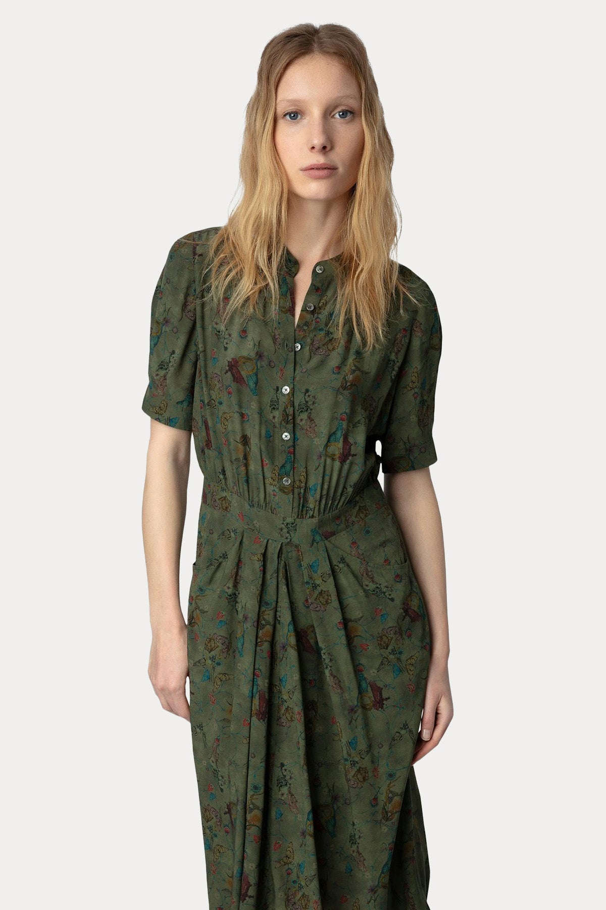 Zadig & Voltaire Hakim Yaka Desenli Midi Elbise