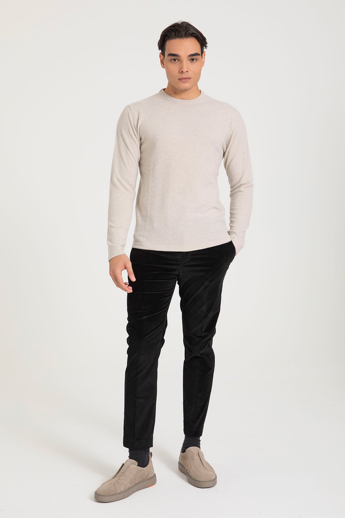 Manifattura Yuvarlak Yaka Kaşmir Yün Örgü Triko