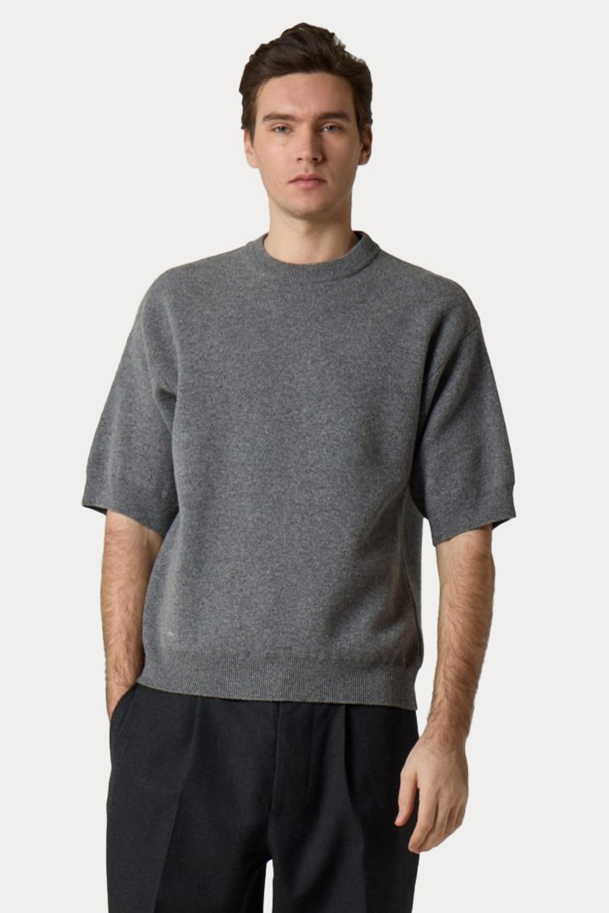 Manifattura Yuvarlak Yaka Kısa Kollu Kaşmir Yün Örgü Triko