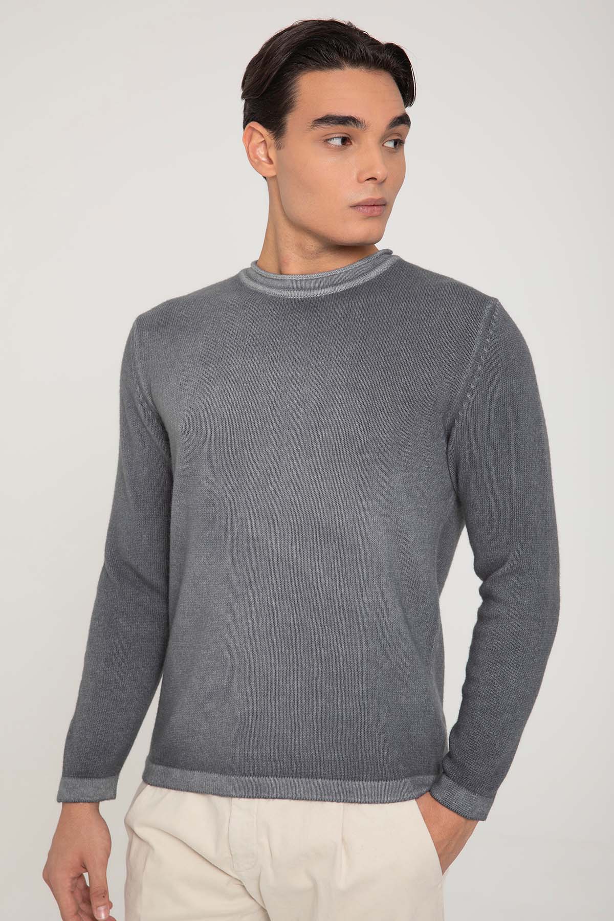 Manifattura Yuvarlak Yaka İnce Örgü Yün Triko