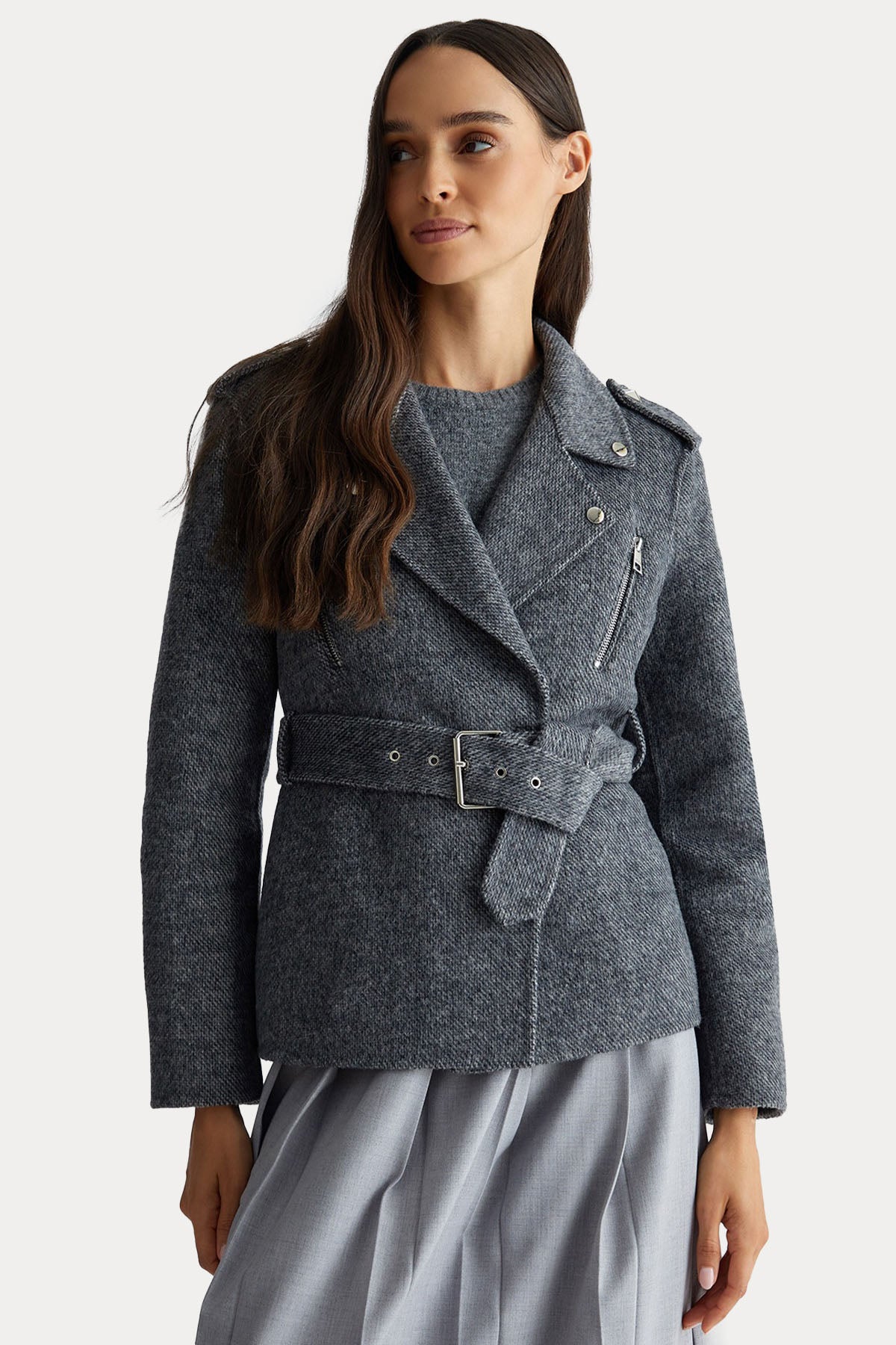 Liu Jo Kemerli Kısa Yün Kaban