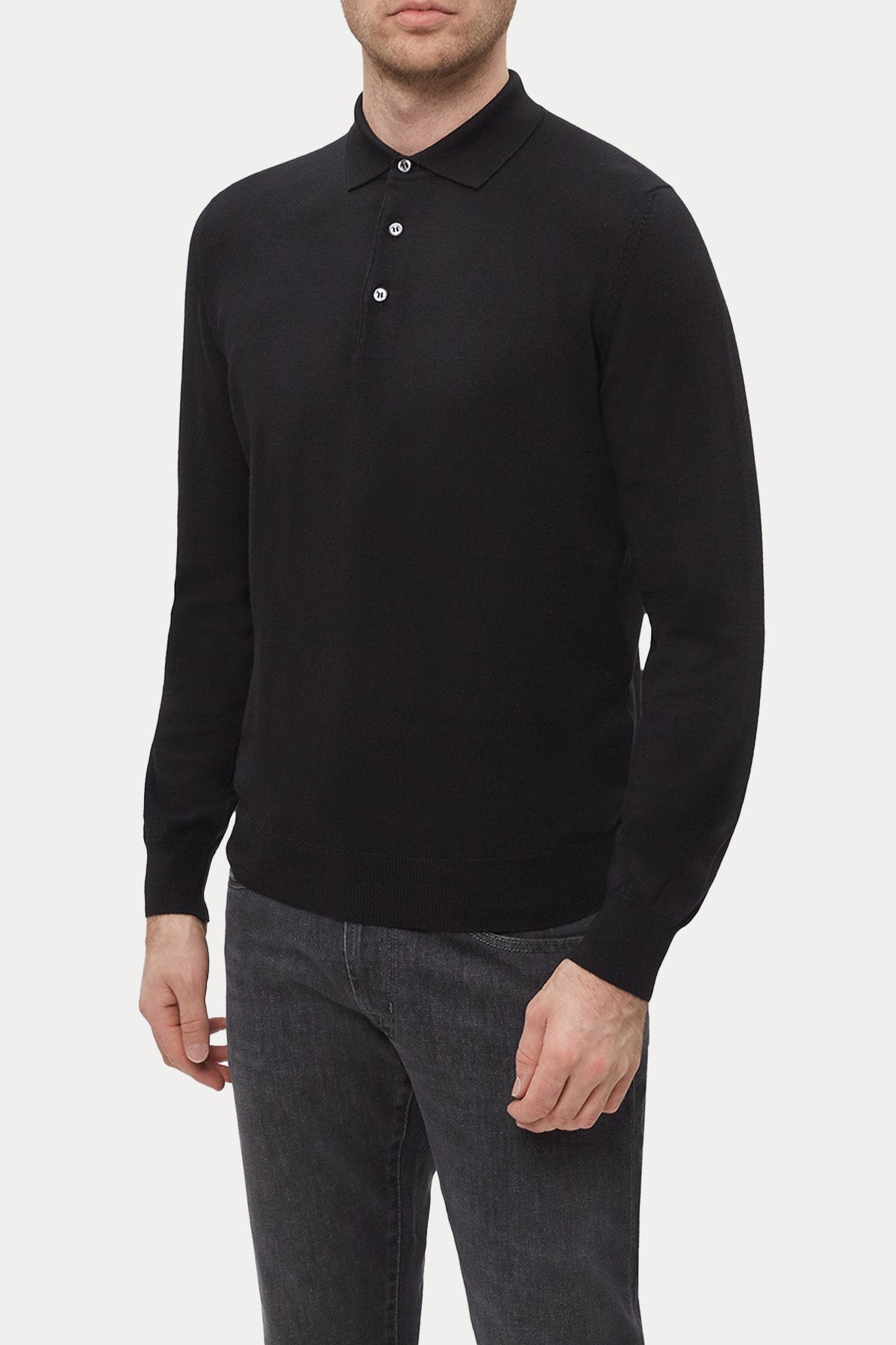 Gran Sasso Slim Fit Polo Yaka İnce Örgü Yün Triko-Triko-Libas