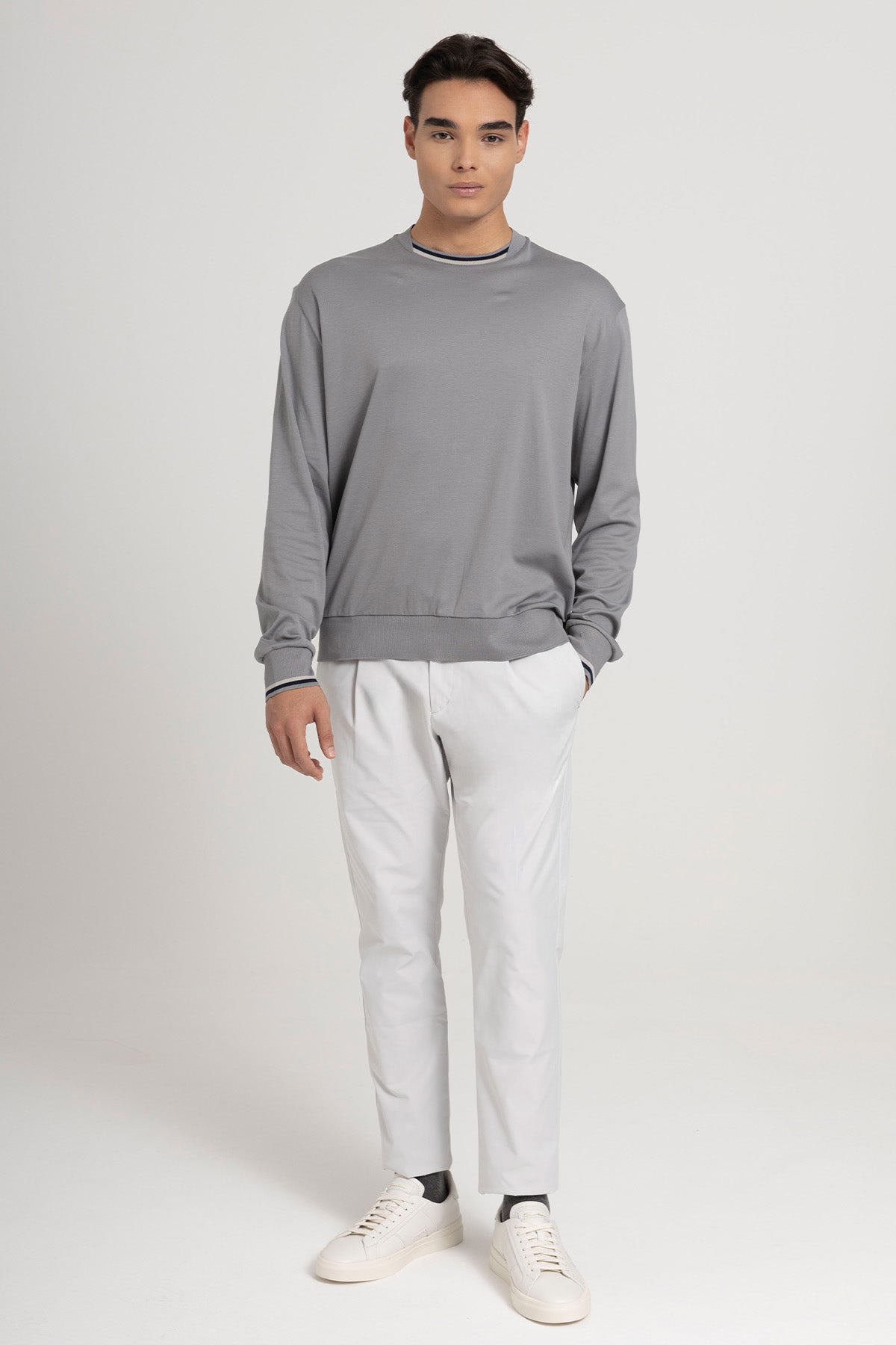 Herno Resort Yuvarlak Yaka Biyeli İnce Sweatshirt