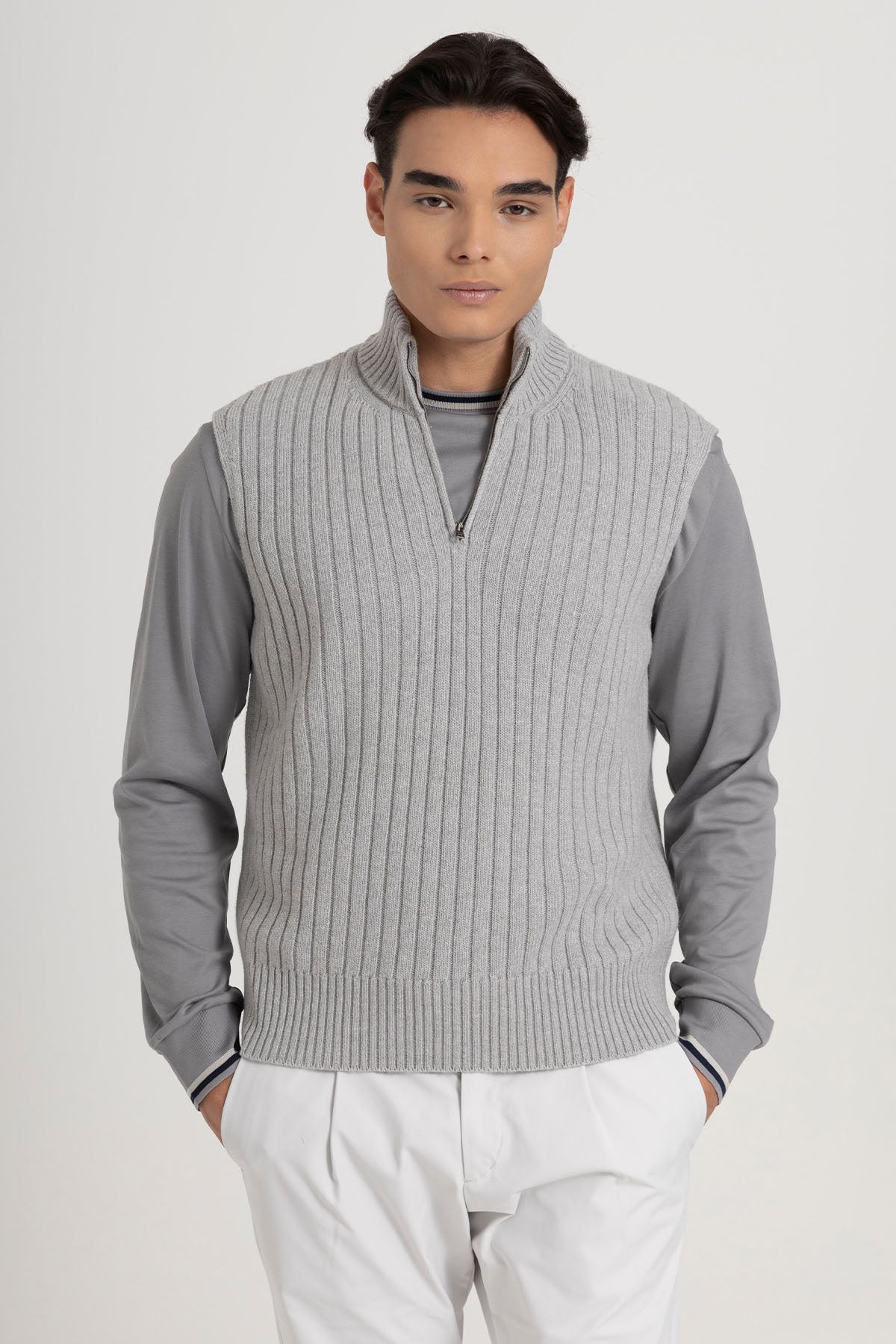 Herno Resort Regular Fit Yarım Fermuarlı Örgü Yün Triko