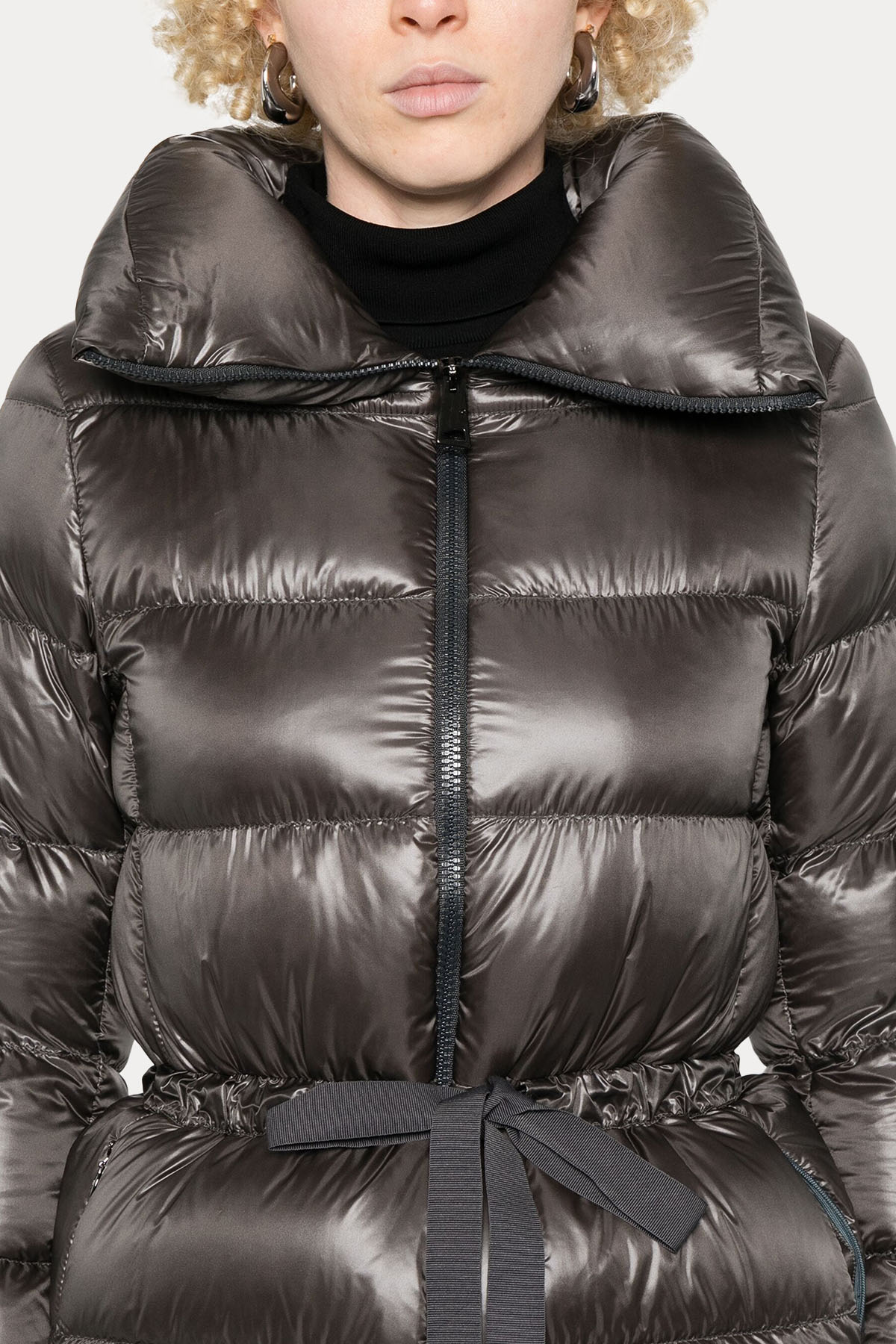 Herno Relaxed Fit Dik Yaka Beli Büzgülü Puffer Mont-Mont-Libas