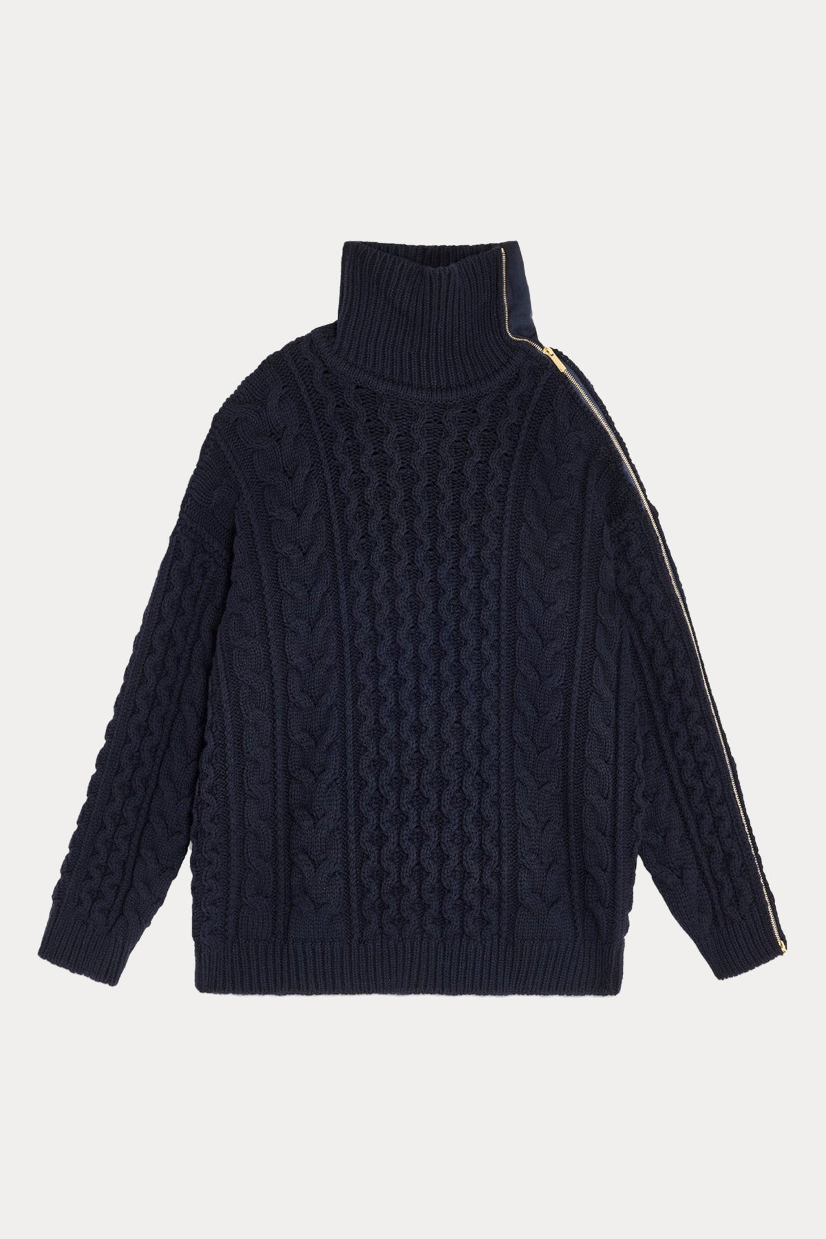 Semicouture Geniş Kesim Balıkçı Yaka Saç Örgü Yün Triko