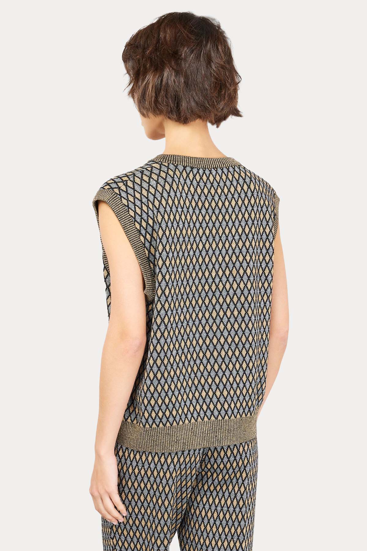 Semicouture Regular Fit Desenli V Yaka Kolsuz Örgü Triko-Triko-Libas
